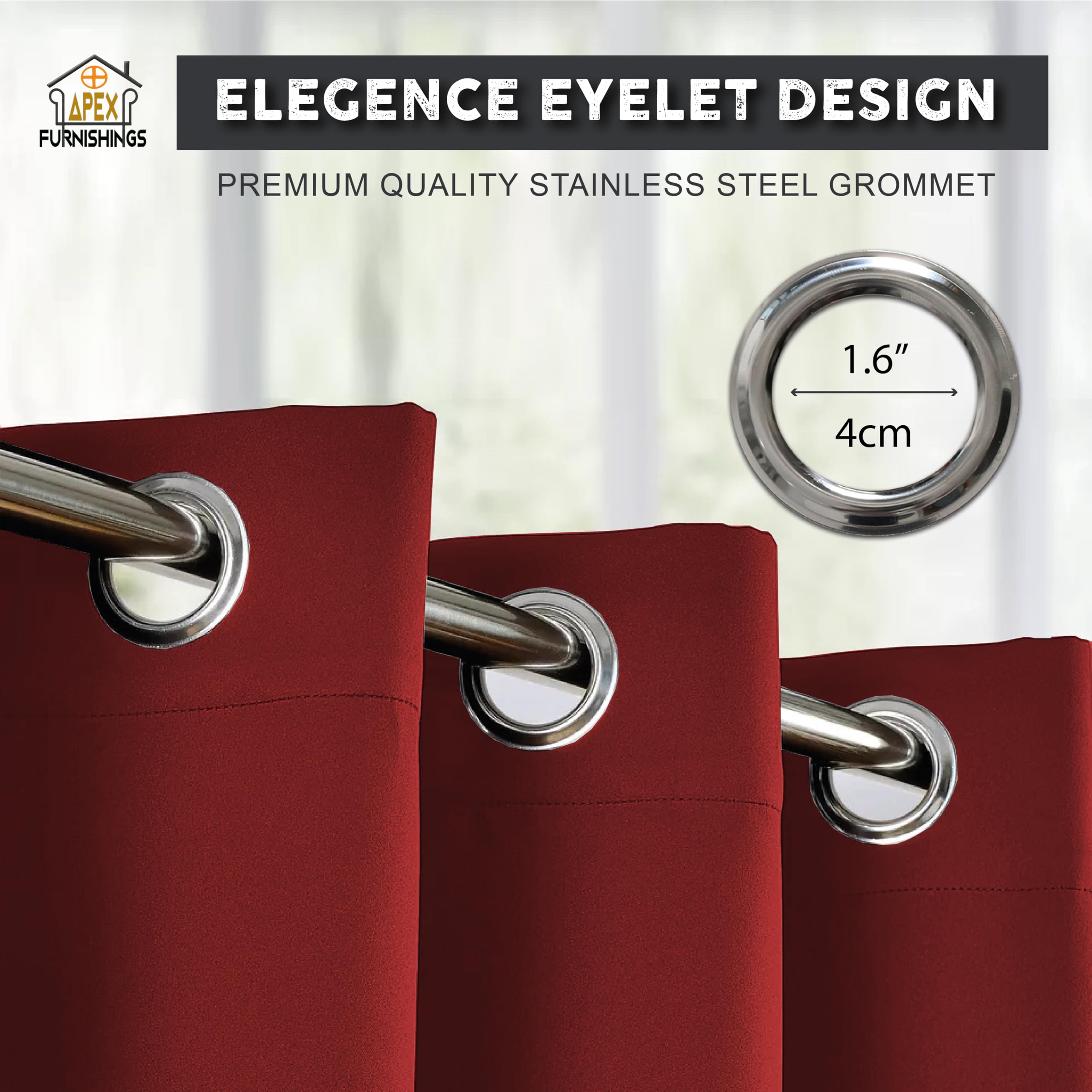 APEX FURNISHINGS Red Blackout Curtains for Bedroom 54 Inch Drop Thermal Insulated Eyelet Curtains & Drapes for Window Treatment & Living Room - Image 3