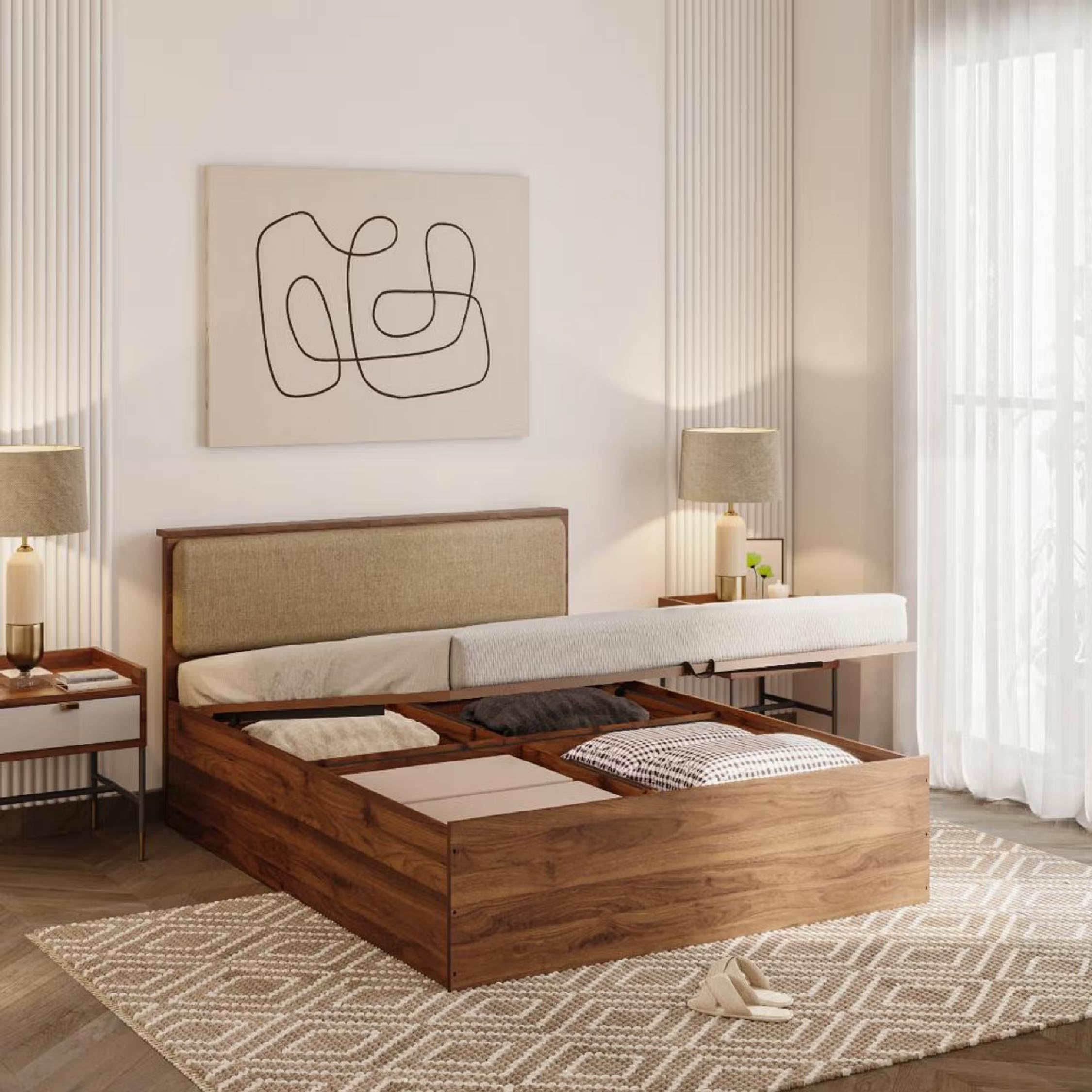 Wakefit Bed | 1 Yr Warranty | Bed Queen Size, Hydraulic Storage, Foam-Cushioned Upholstery Headboard, Density:680–750 kg/m³, Termite & Borer Resistant, Fits Mattresses Up to 8 Inches(Taurus78x60 - CW)