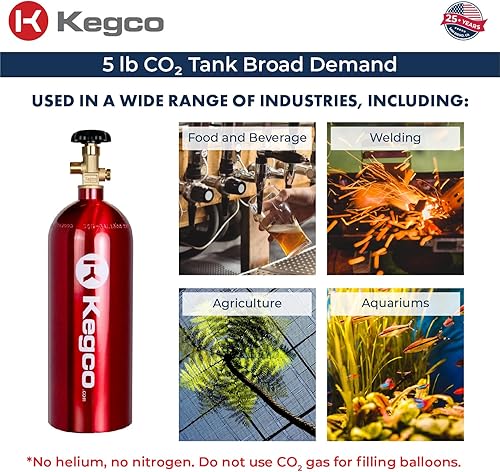 Miniatura 6 de Kegco 3PB5-RED 5 lb. Tanque de aluminio de Co2 con acabado epoxi rojo eléctrico