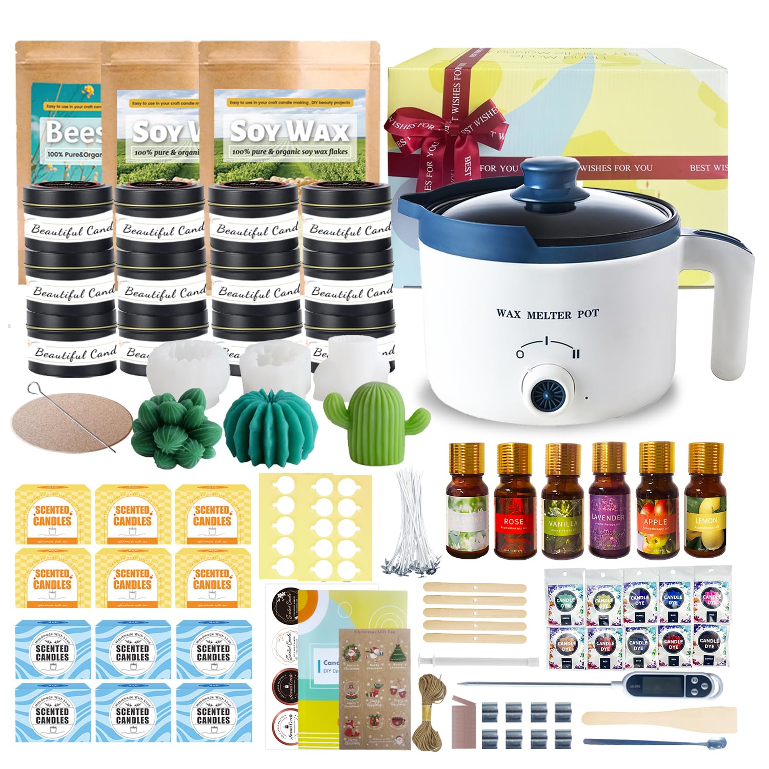 LINGQIAN Candle Making Kit for Adults with 12 Jars, 900g Soy Wax, DIY Succulent Mould Wax Melts Kit with Beeswax 454g, Make Your Own Scented Candle at Home