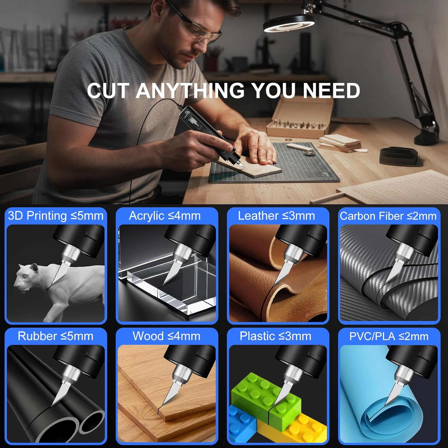 STREBITO Ultrasonic Knife, Ultrasonic Cutter - 40kHz Vibration, 50 Replacement Blades, 35W Adapter, 4 LED Lights, OLED Display - Exacto Knife for 3D Printing Lover, Woodworker and DIY Enthusiastic