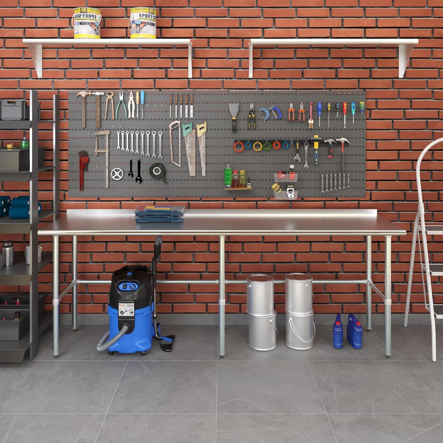 AmGood 24" X 96" Stainless Steel Work Table Open Base with 1.5" Backsplash | Metal Kitchen Food Prep Table | NSF