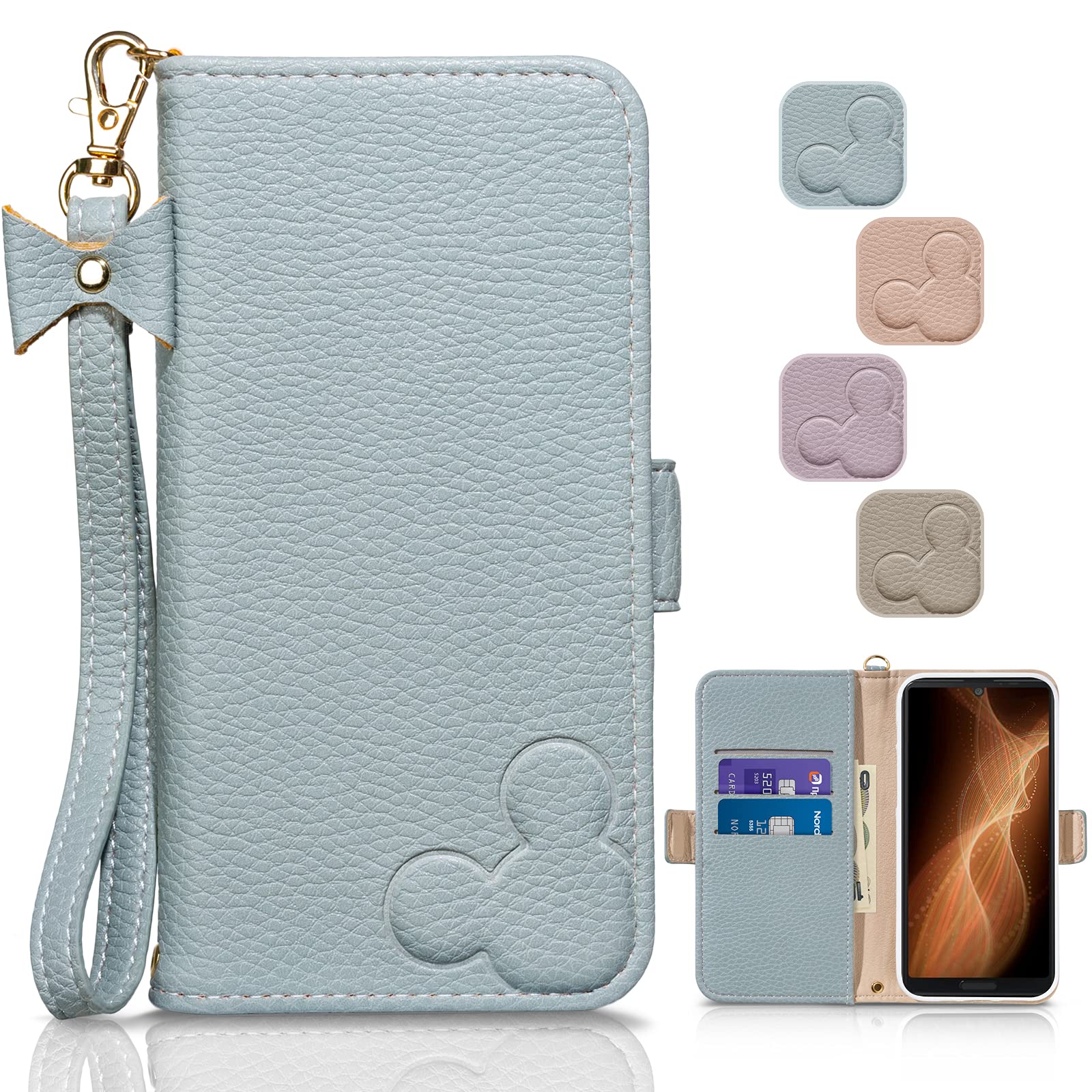 AQUOS Sense4/Sense5G ケース 手帳型 かわいい デザイン アクオス SH-41A SH-53A SHG03 スマホケース 上質な手触り ストラップ付き 高級レザー 軽量 財布型 カード収納 全面保護 耐衝撃 横置き機能 おしゃれ カワイイ 携帯ケース(AQUOS Sense4/Sense5G/Sense4 lite/sense4 basic対応, ブルー)