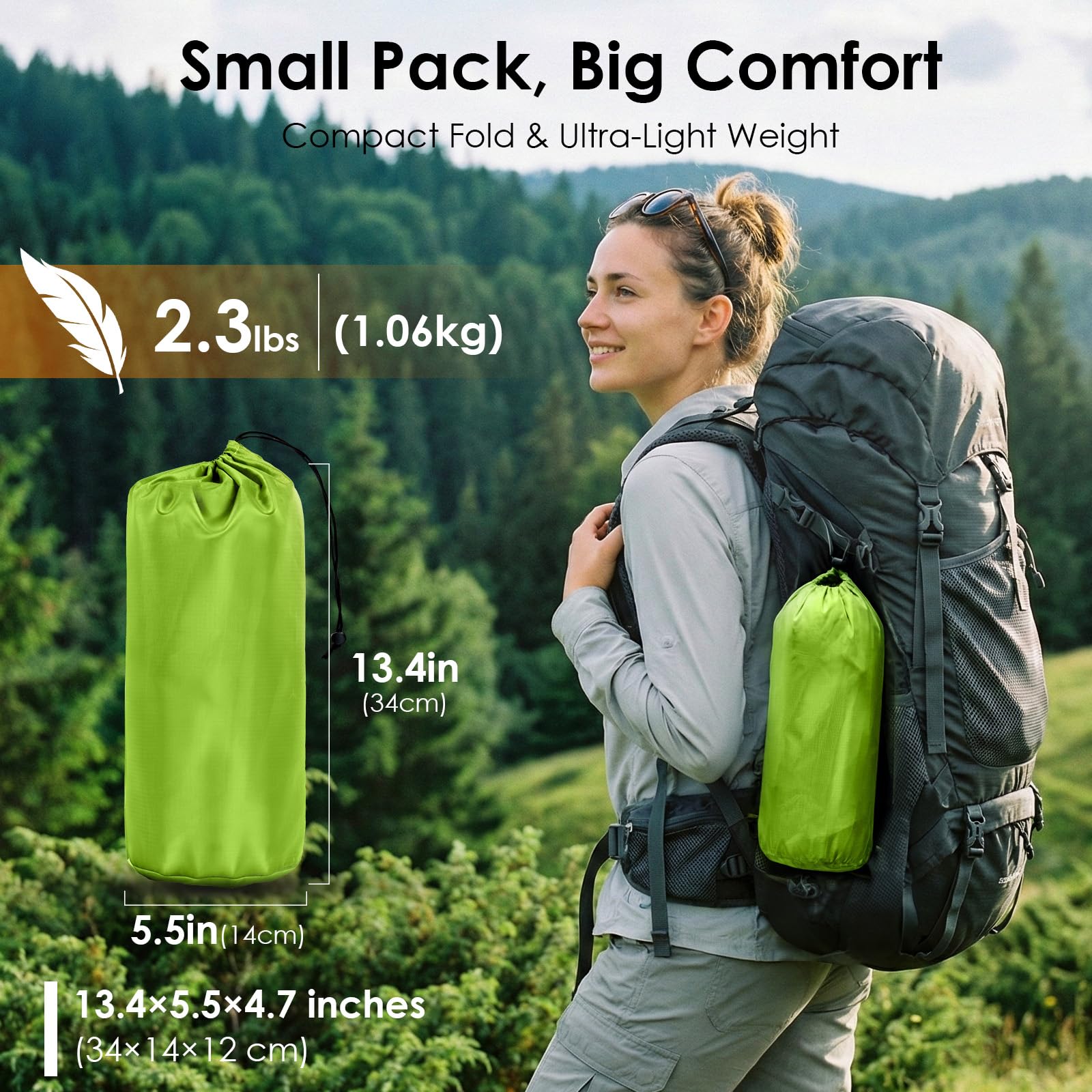 Minthouz Matelas de camping en mousse à mémoire de forme ultra épais avec oreiller, gonflage rapide en 20 secondes, matelas de camping isolé 4 saisons pour camp/voyage/voiture/tente