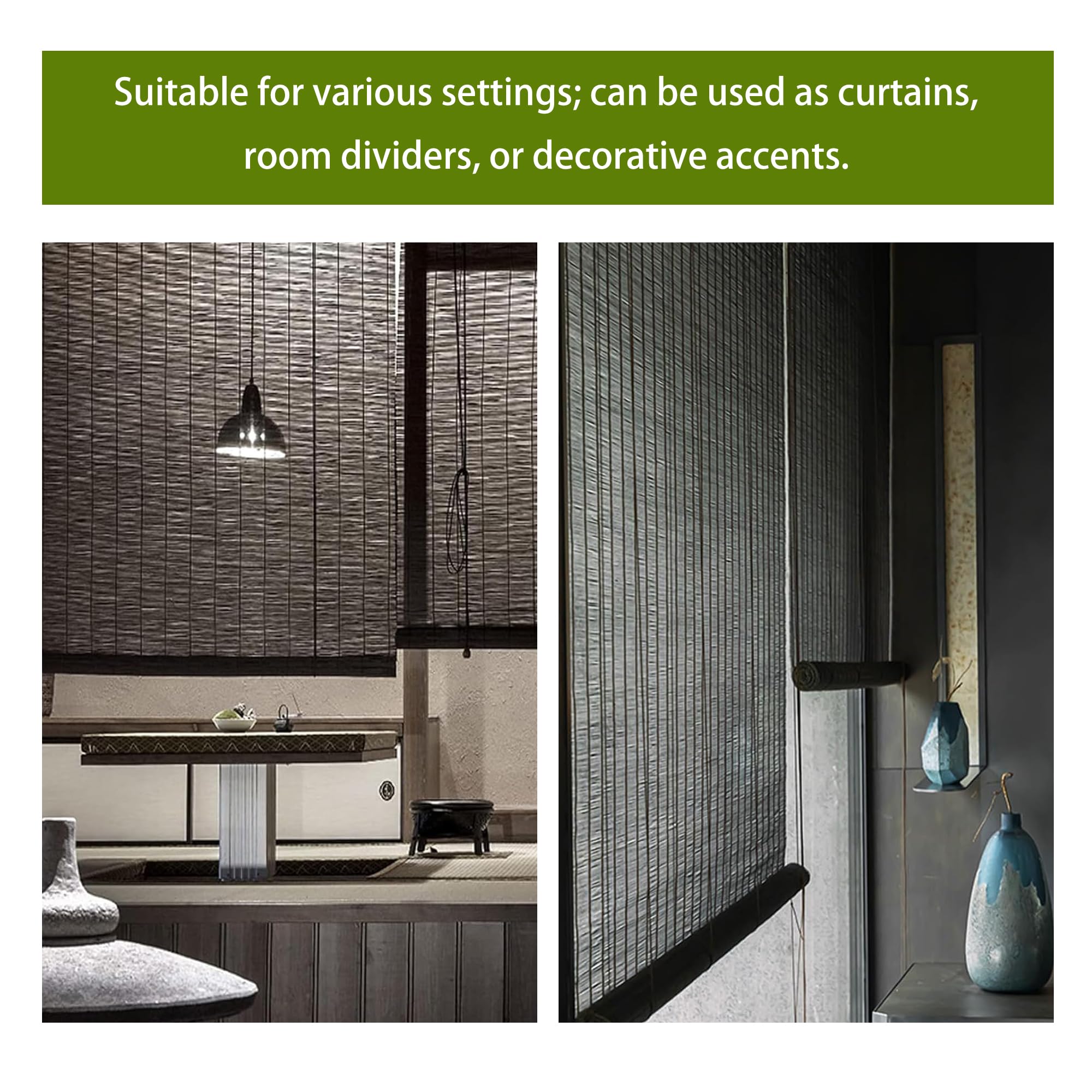 Rolety Bambusowe Sunshade 90 x 185 cm Wentylacja Blackout Roll Kurtyna Ochrona Prywatności Do Domu, Restauracji, Ogrodu, Na Balkon, Czarny