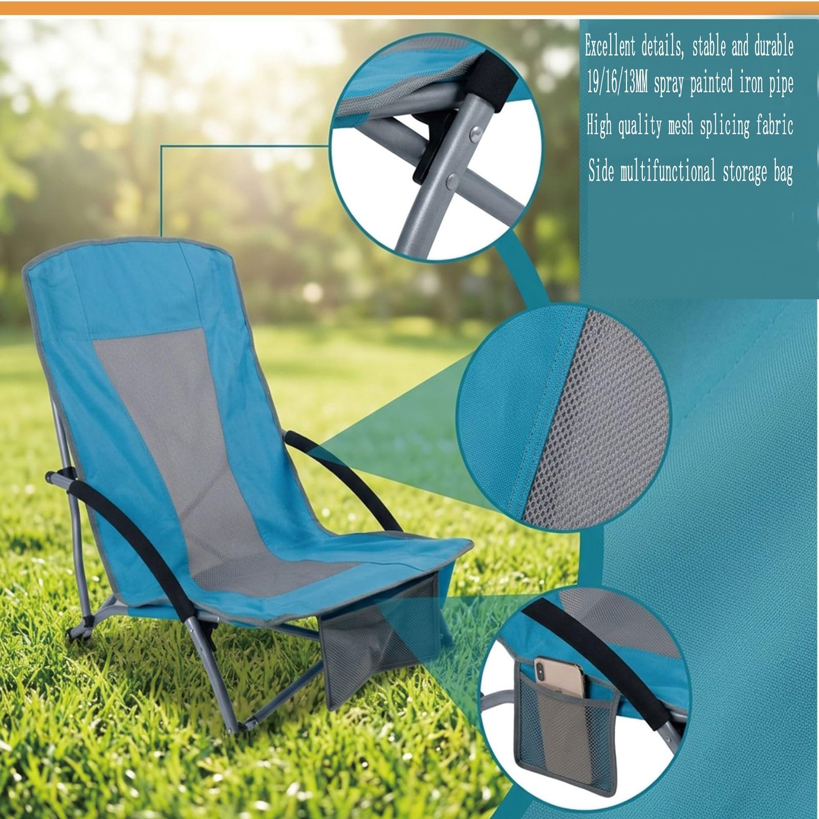 Chaise de Camping Pliable Surdimensionnée Portable avec Porte Gobelets et Accoudoirs Cadre Stable pour Extérieur Intérieur Camping Pêche Couleur Noir Gris C