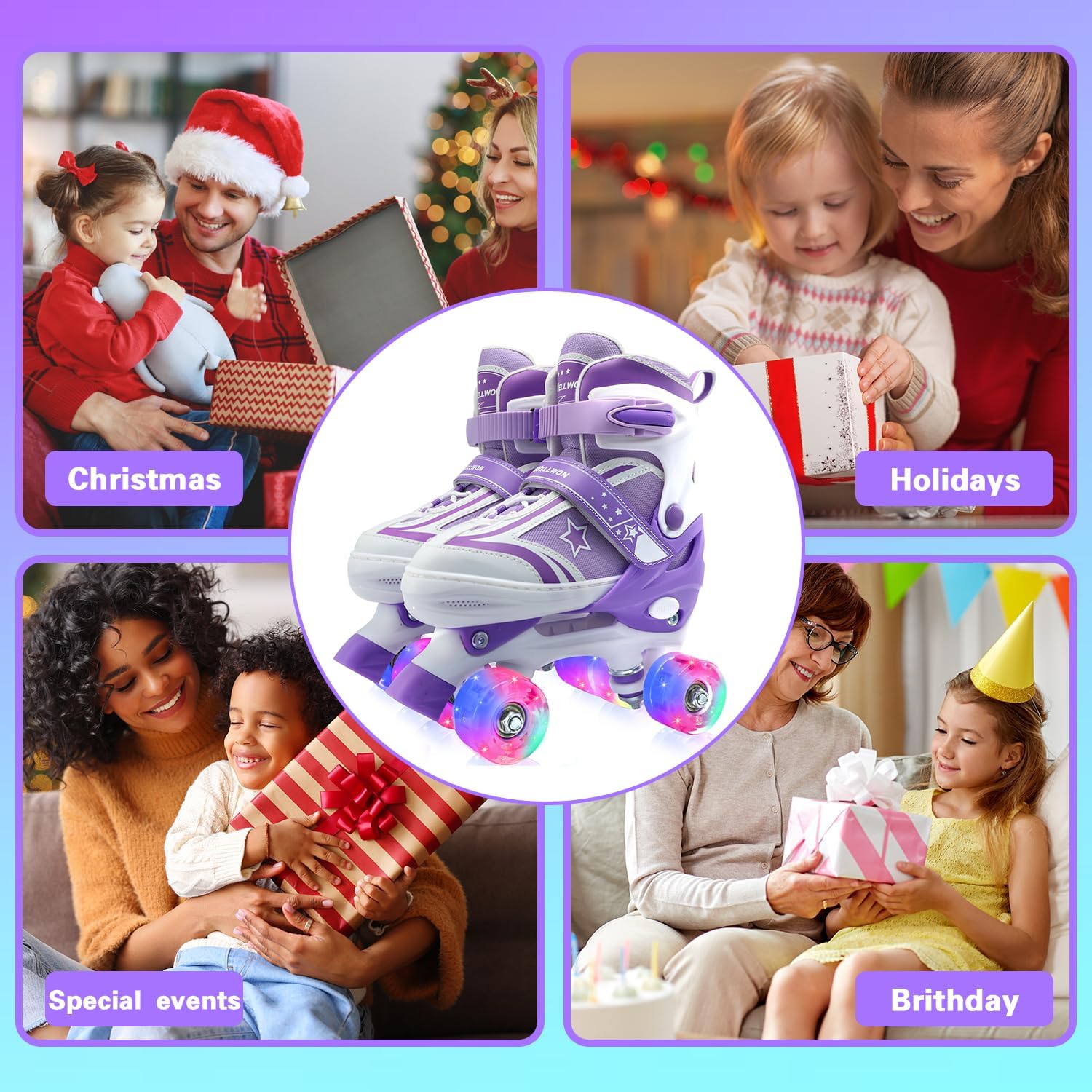Kids Roller Skates for Boys Girls, 4 Size Adjustable Kids Rollerskates with Light Up Wheels Roller Skates for Boys Girls Ages 5-8 8-12