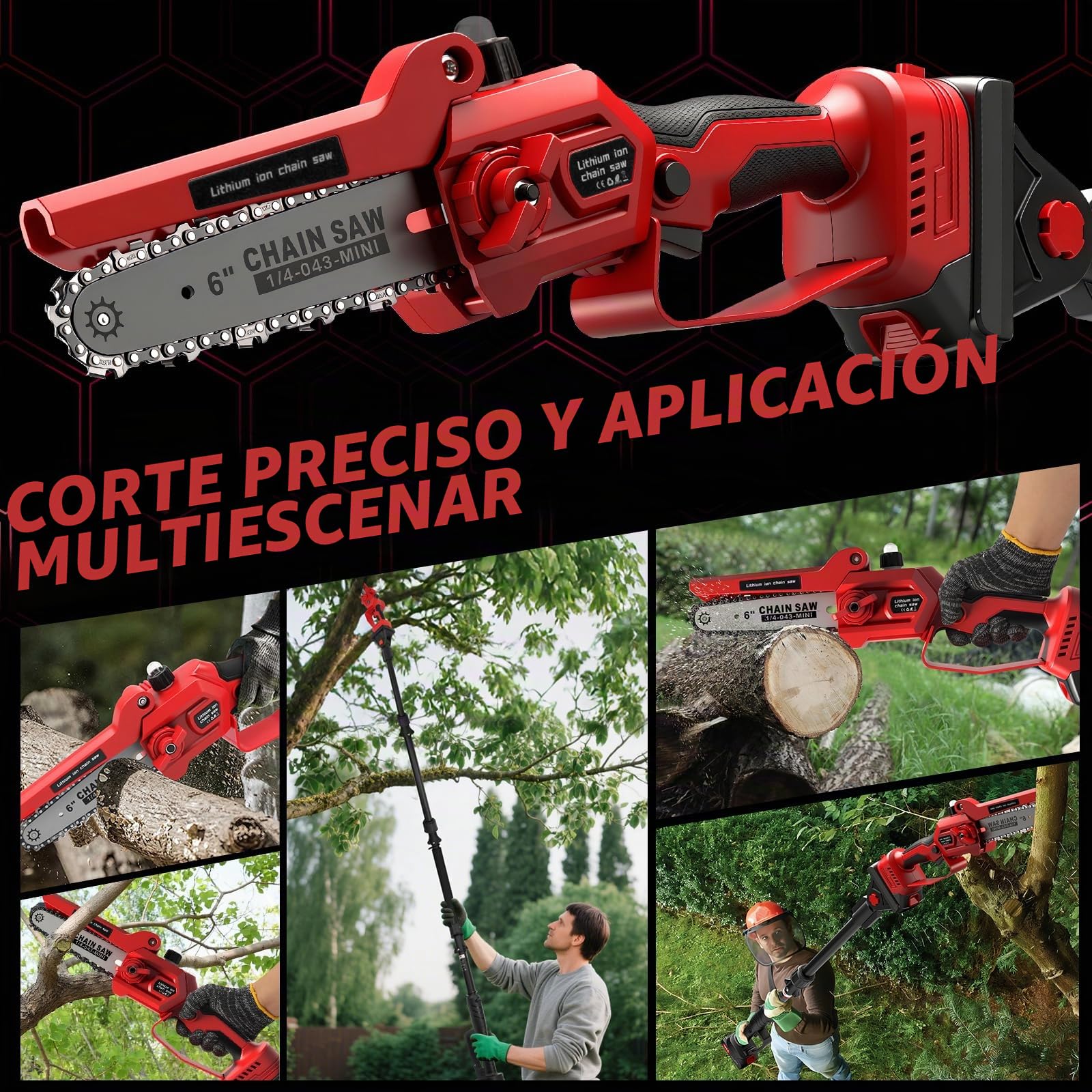 6 Pulgadas Mini Motosierra Telescopica & 55 mm Tijeras de Podar Eléctricas, 4 en 1 Kit de Herramientas de Jardín con 2 * 2 Ah Baterías, Alcance Máximo Hasta 4,5 m