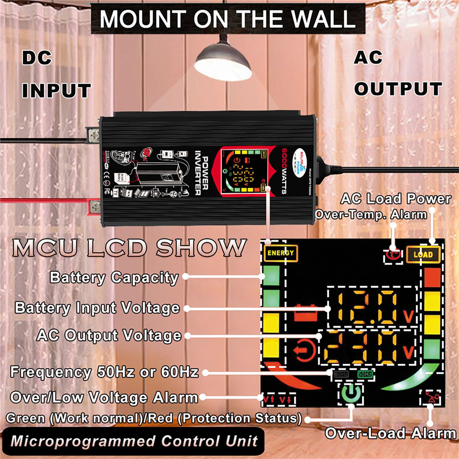 Kit Completo de energía Solar: inversor de 6000 W + Panel de 60 W con Controlador de 110 V-220 V y 30 A - Sistema de alimentación de Emergencia for el hogar(220V)