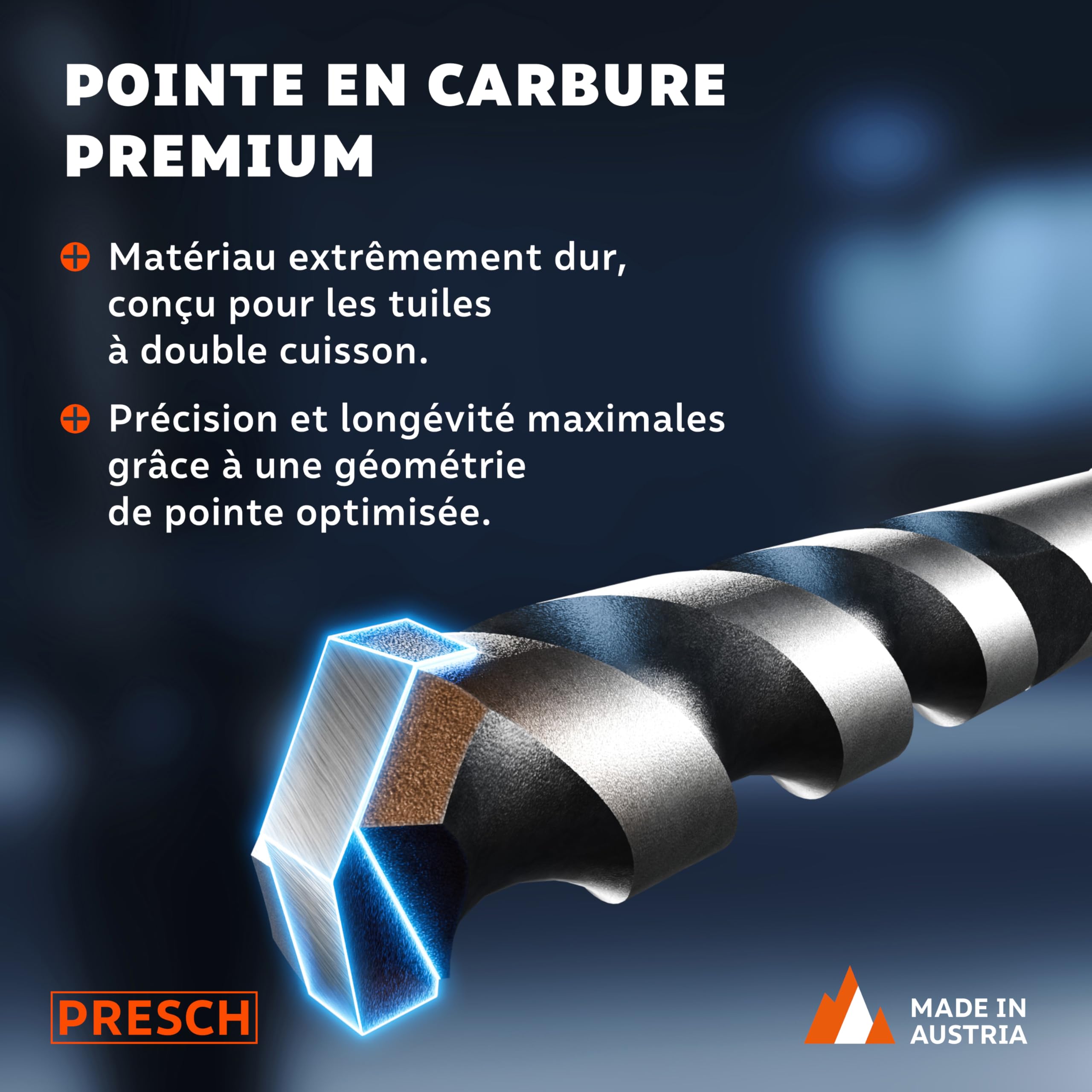 PRESCH Forets pour Tuiles 5mm (10 pcs) – Perçages propres dans les tuiles dures - Foret hexagonal avec pointe en carbure – Foret carrelage robuste pour tuile, céramique, granit & marbre
