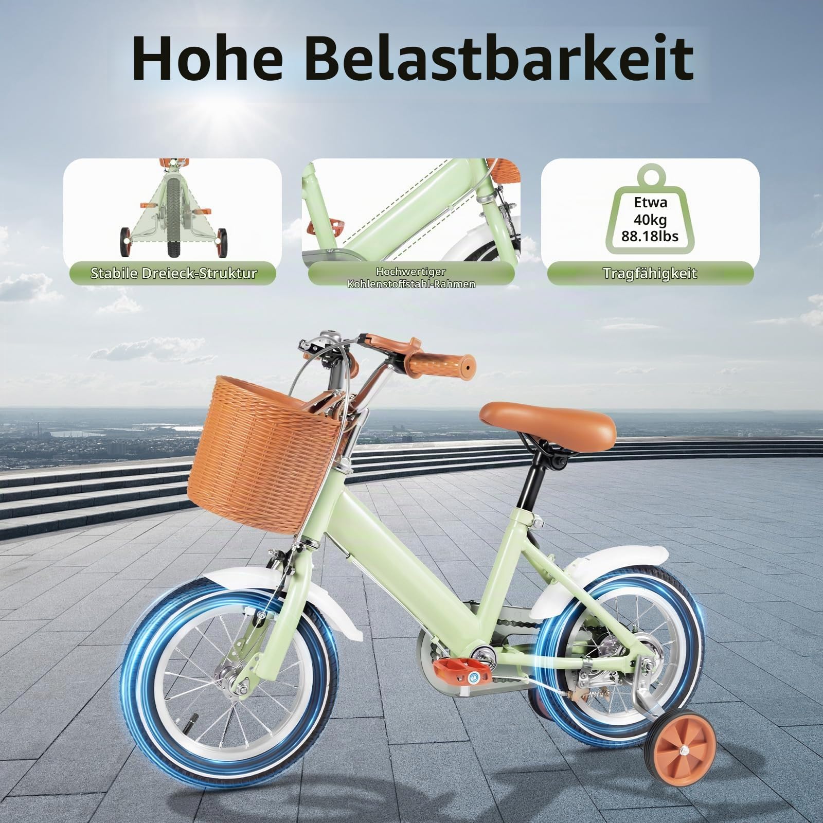 Fahrrad 12 Zoll, Kinderfahrrad Upgraded mit verstellbarem Sitz, Dualbremsen und Stützrädern, Trainingsfahrrad für Jungen & Mädchen, Höhenverstellbarer, Geeignet für Anfänger Fahrer