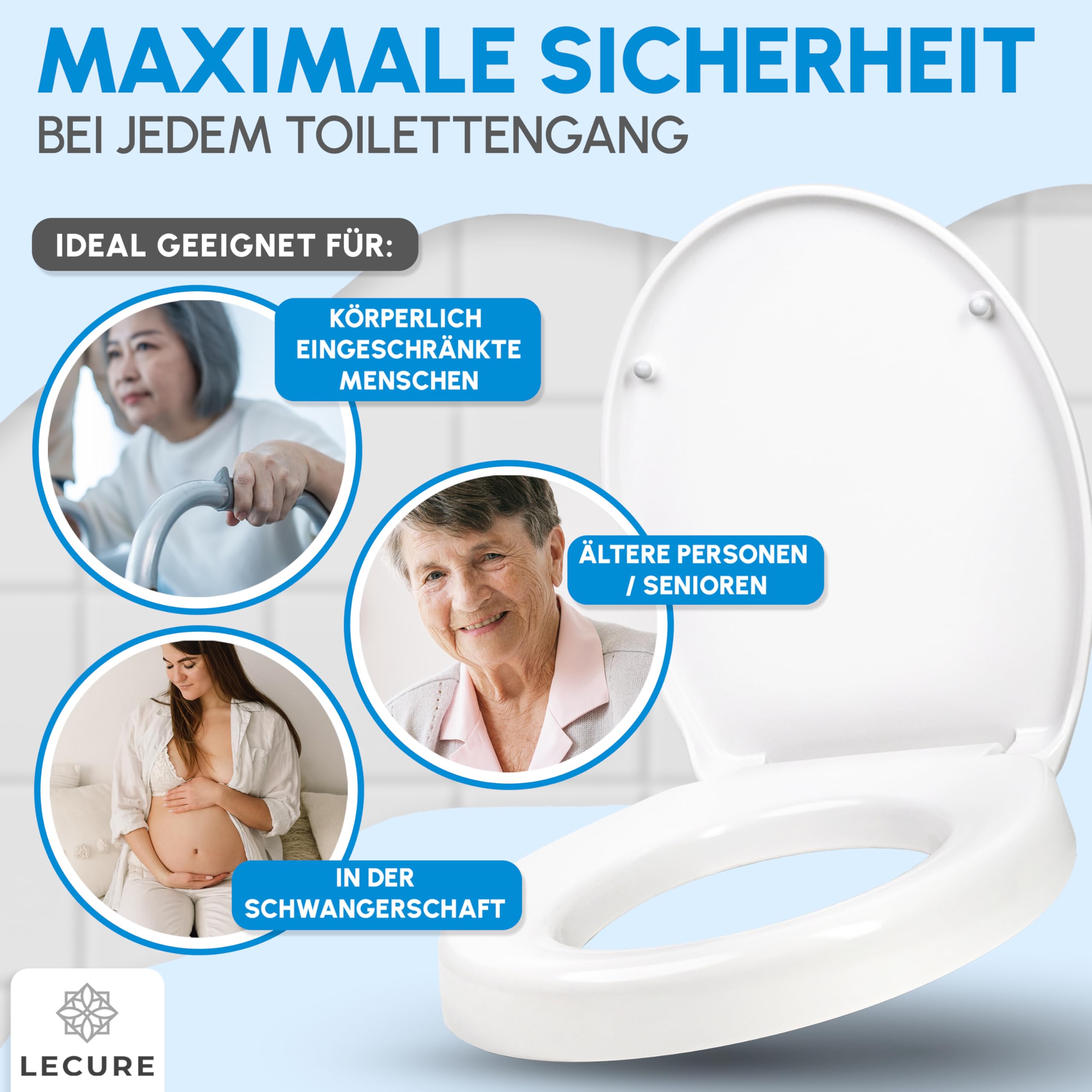 Toilettensitzerhöhung [5cm] - komfortable WC Sitzerhöhung für Senioren und Erwachsene mit Mobilitäts-Einschränkungen [bis 200kg] - passend für alle gängigen ovalen Toiletten