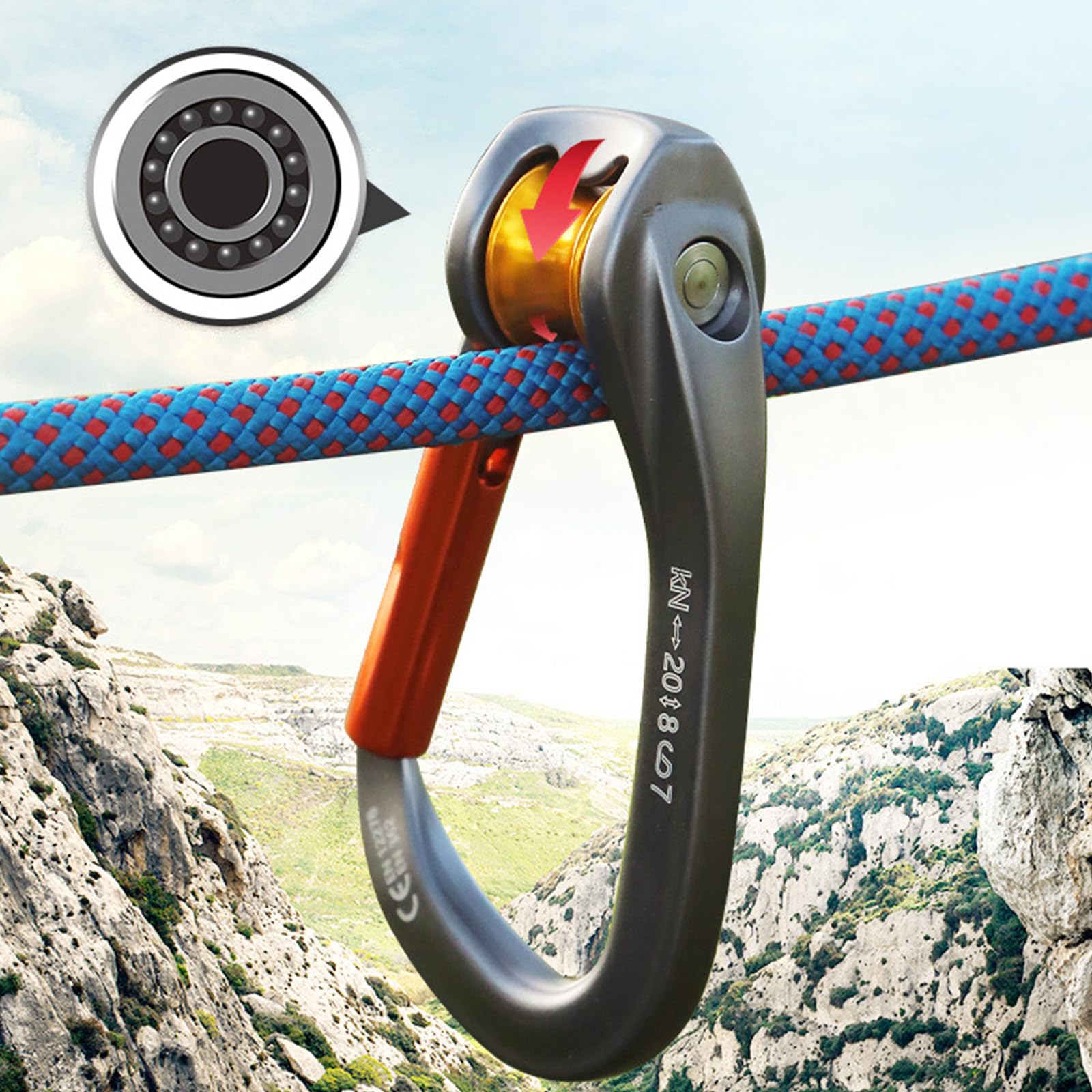 Mousqueton robuste en forme de D 20 kN en alliage d'aluminium avec vis d'escalade pour le camping en plein air et la randonnée, boucle d'escalade