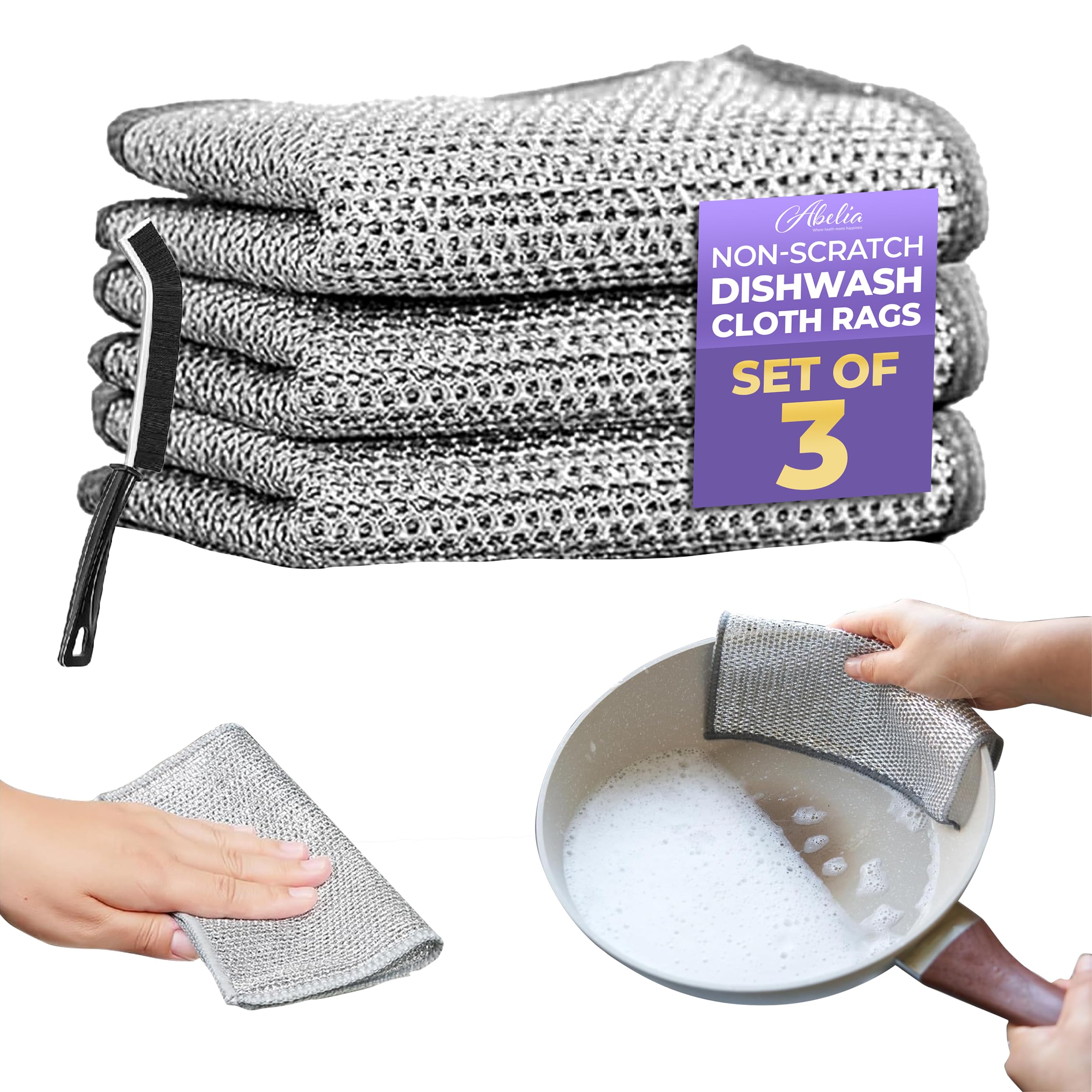 Abelia 3 Pack Non-Scratch Wire Dishcloth & Gaps Cleaning Brush, Multipurpose Wire Dishwashing Rags for Wet and Dry, Easy Rinsing, Reusable, Wire Cleaning Cloth for Kitchen, Sinks (3 Cloth+1 Brush) (B0D3TRK5SQ) Amazon Price History, Amazon Price Tracker