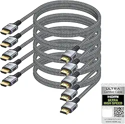 Pacote com 3 cabos HDMI 8K certificados, pacote com 3 cabos HDMI 2.1, 48Gbps 8K @60Hz 4K @144Hz, eARC HDCP 2.3, cabo HDMI PS5 para PS5/PS4, Xbox, Switch, PC, monitor, Roku TV