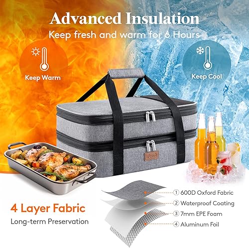 Miniatura 3 de Lifewit Cazuela doble aislada para almuerzo térmico para fiestas de comida, picnic, playa, se adapta a cazuela de 9 x 13 pulgadas, expandible por