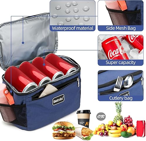 Miniatura 7 de BEIMILY Paquete de 2 loncheras aisladas para mujereshombres, lonchera reutilizable a prueba de fugas, bolsas de mano pequeñas y suaves, lonchera