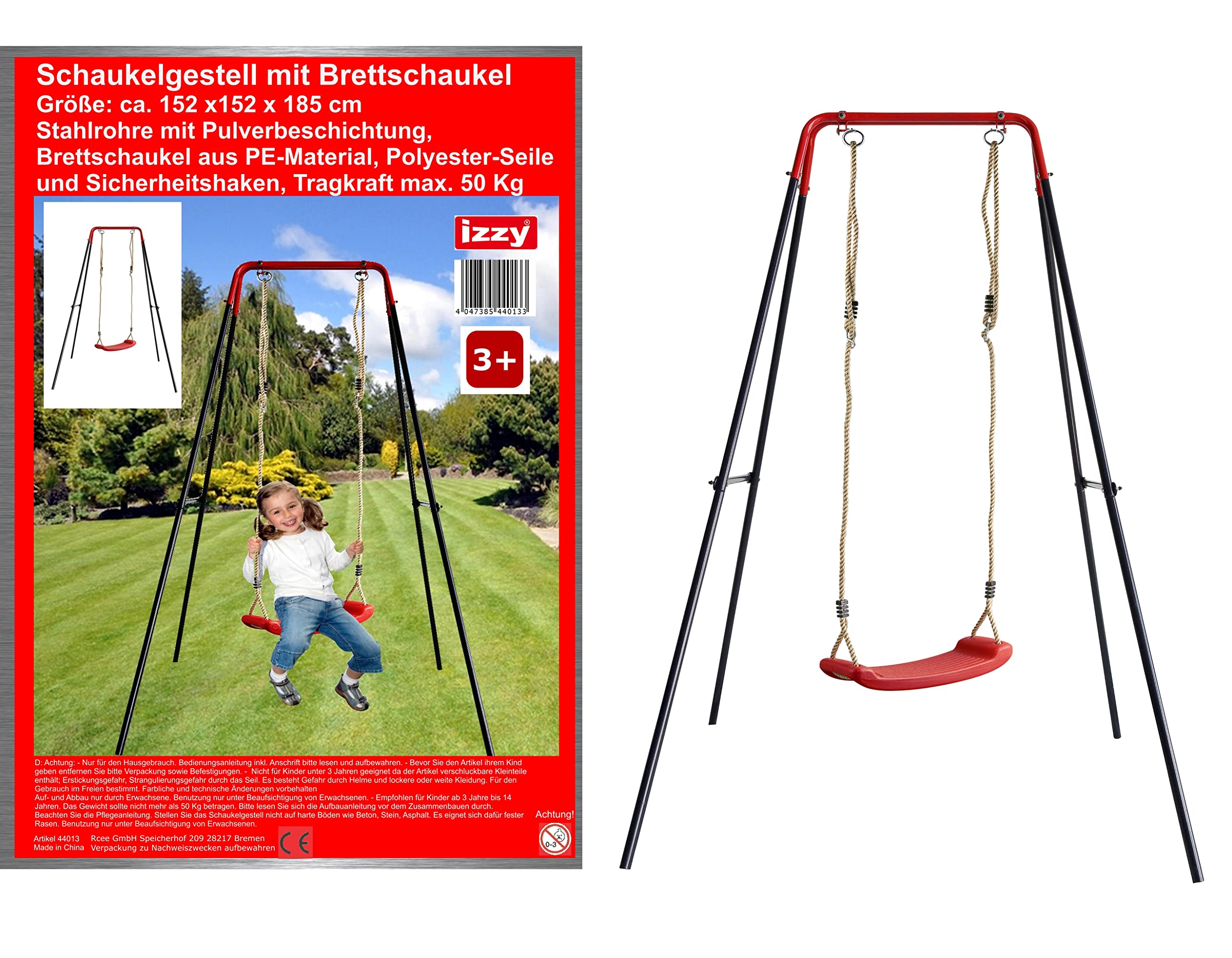 Izzy Schaukelgestell Schaukelgerüst Gartenschaukel Einzelschaukel aus Metall Maße: 152x152x185 cm Tragkraft 50 kg Kinder Garten Outdoor
