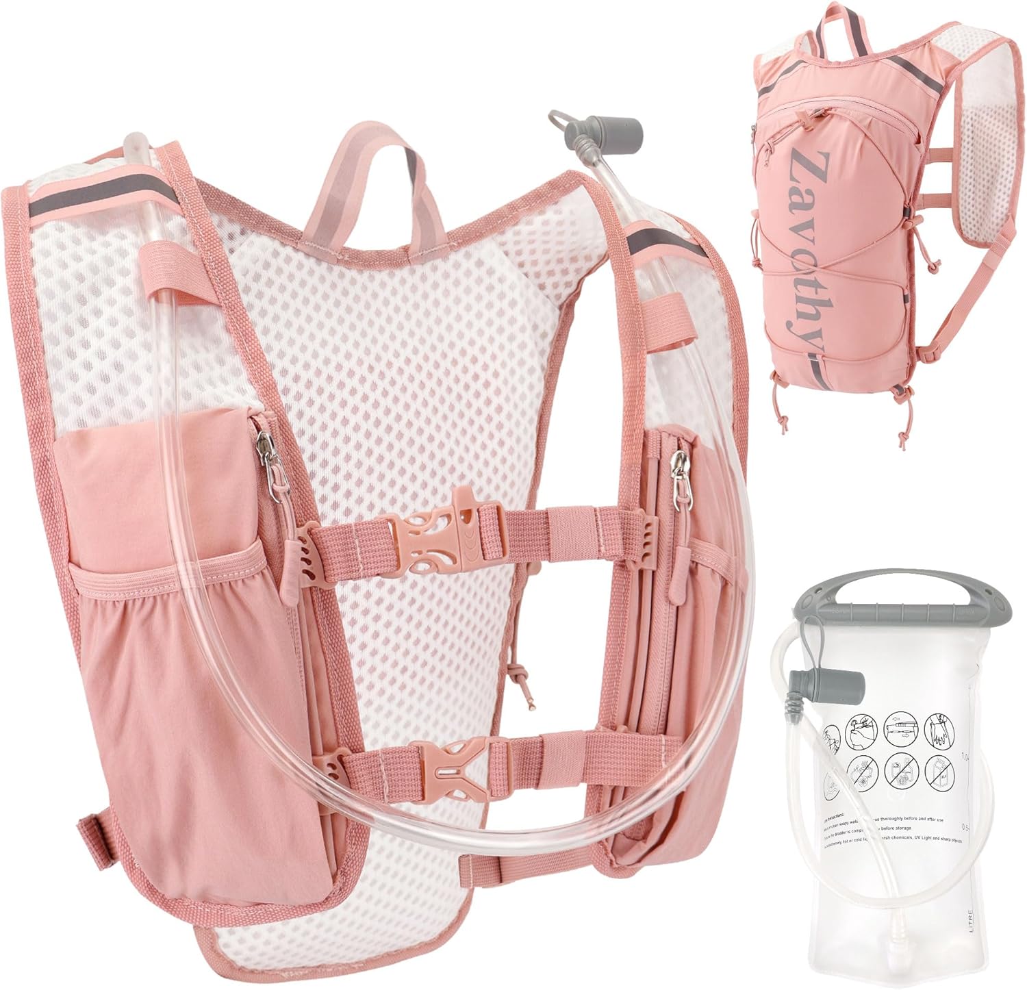 Zavothy Hydration Backpack with Rain Cover, 1.5L Lightweight Hydration Pack for Hiking, Cycling & Trail Running