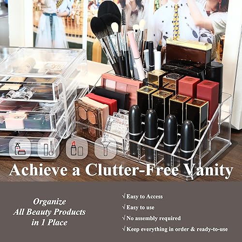 Miniatura 3 de Sea Team Organizador de lápiz labial de plástico acrílico de 16 ranuras, soporte para lápiz labial transparente, caja de almacenamiento de