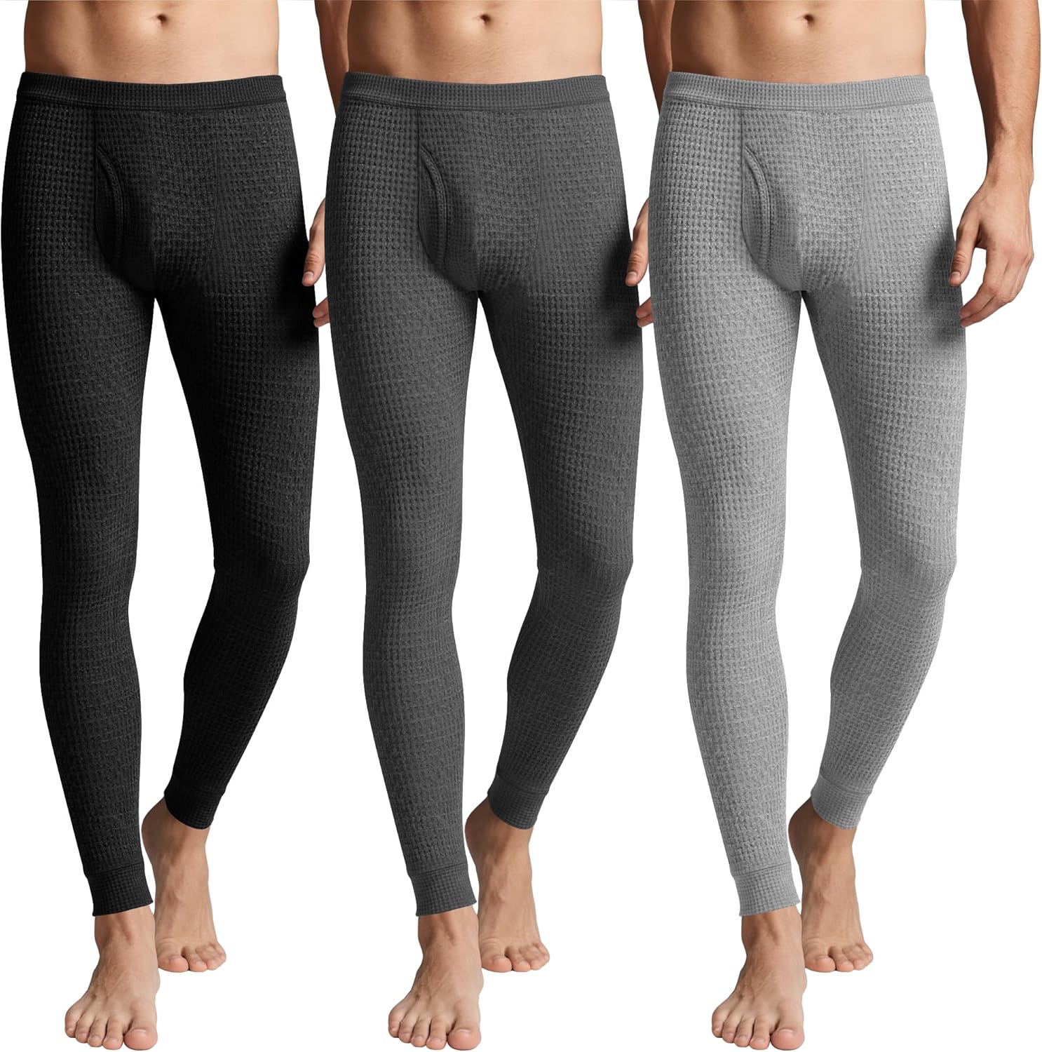 3 Pack Men's Waffle Thermal Bottom Long Underwear Johns Soft Base Layer