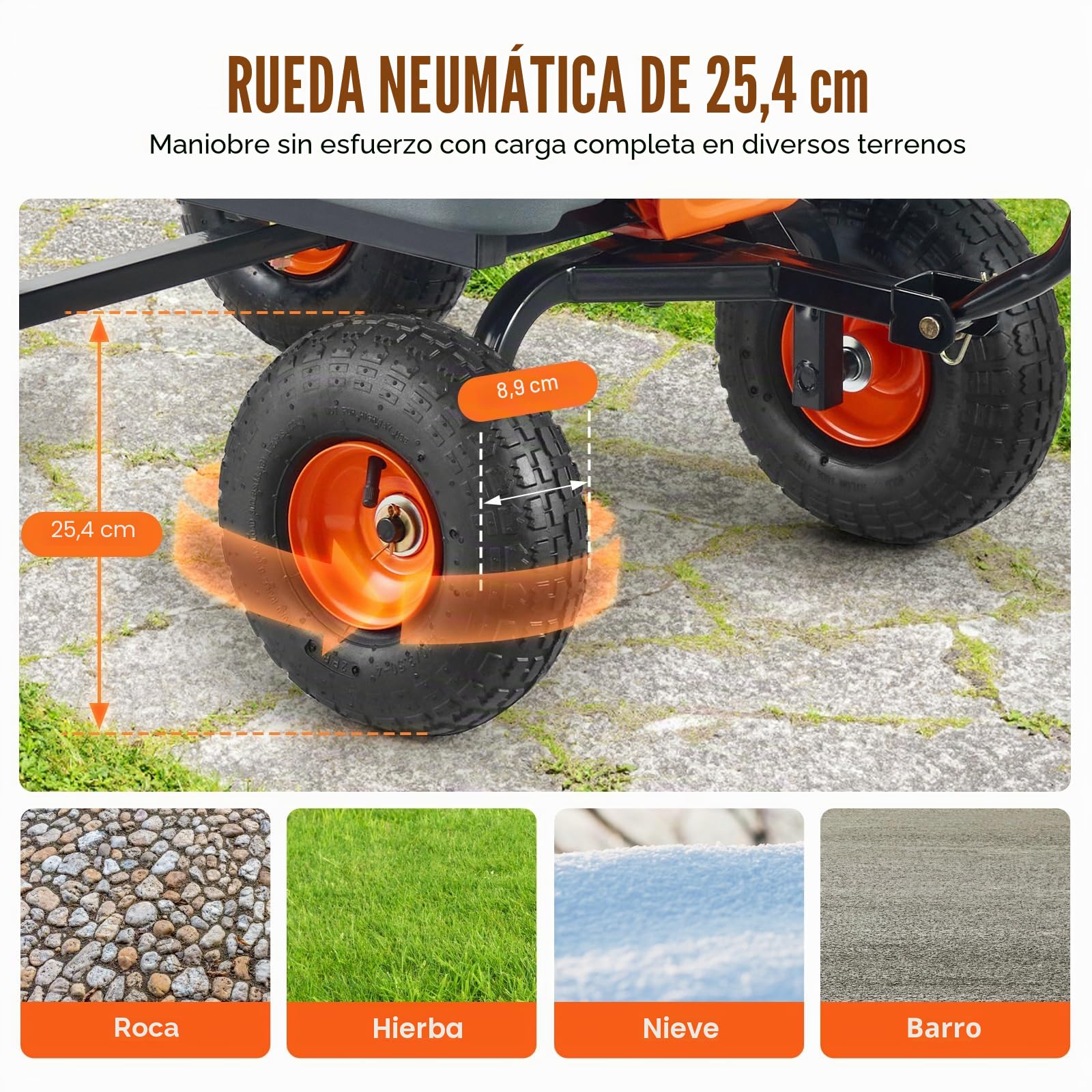 VEVOR Carro Volquete de Polietileno para Jardín con Marco de Acero Fácil de Montar, 2 en 1 Carro Volquete con Mango Convertible, Neumáticos de 255 mm, 363 kg de Gran Capacidad para Jardín, Patio