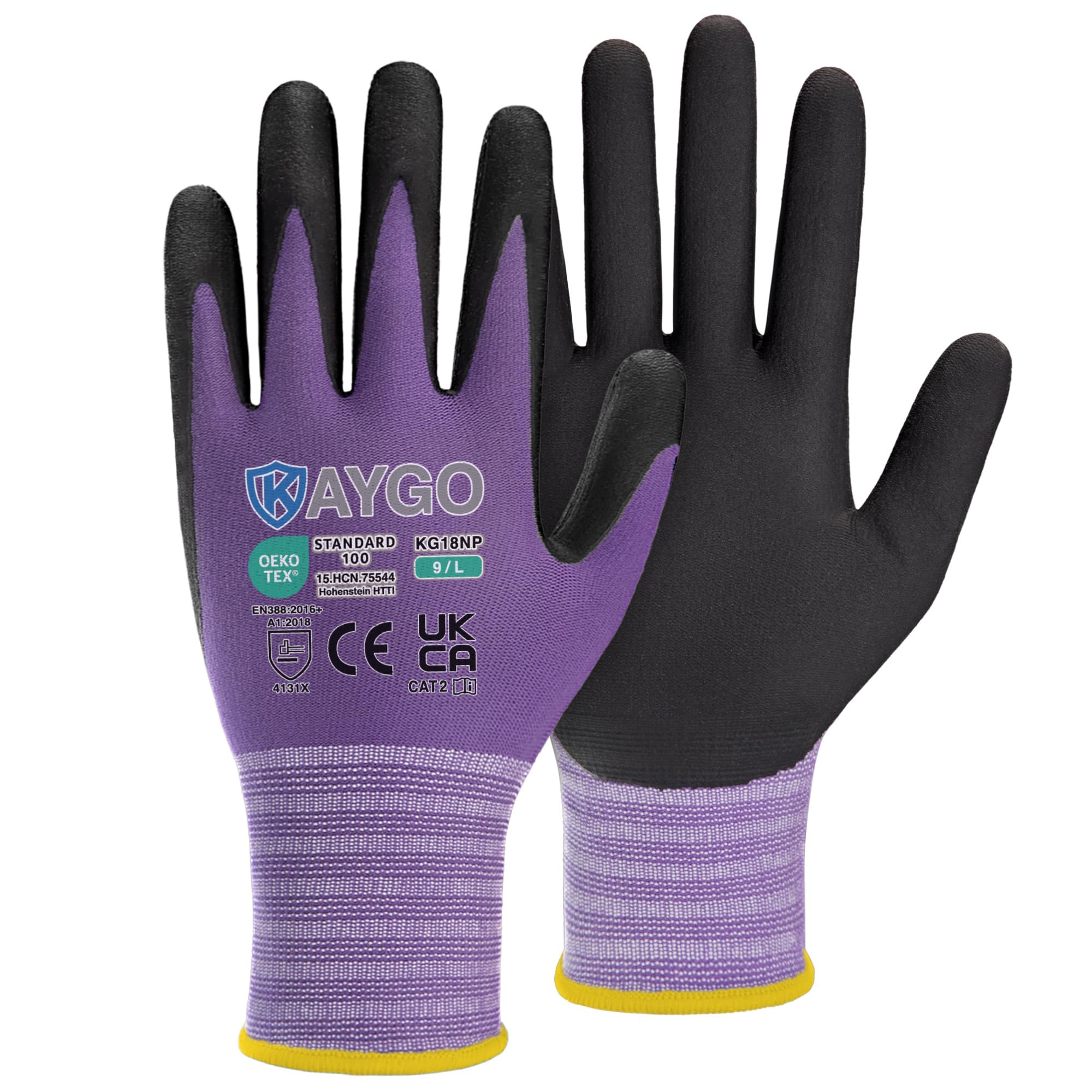 KAYGO Micro Foam Nitrile Coated Work Gloves 12 works, Nylon Liner, Breathable and Flexible, Light Oil Grip