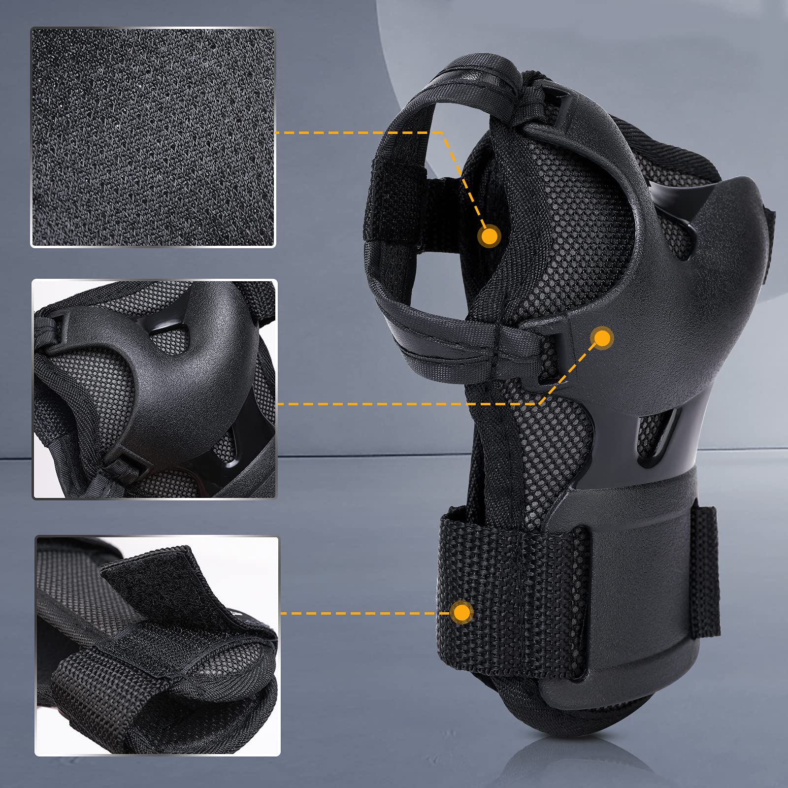 Monbessi Protezioni Skateboard Adulto Adolescente, Set di 2 Ginocchiere, 2 Gomitiere e 2 Polsiere Protettive per con Cinghia Regolabile, per Pattini, Sci, Monopattini, Ciclismo, Roller