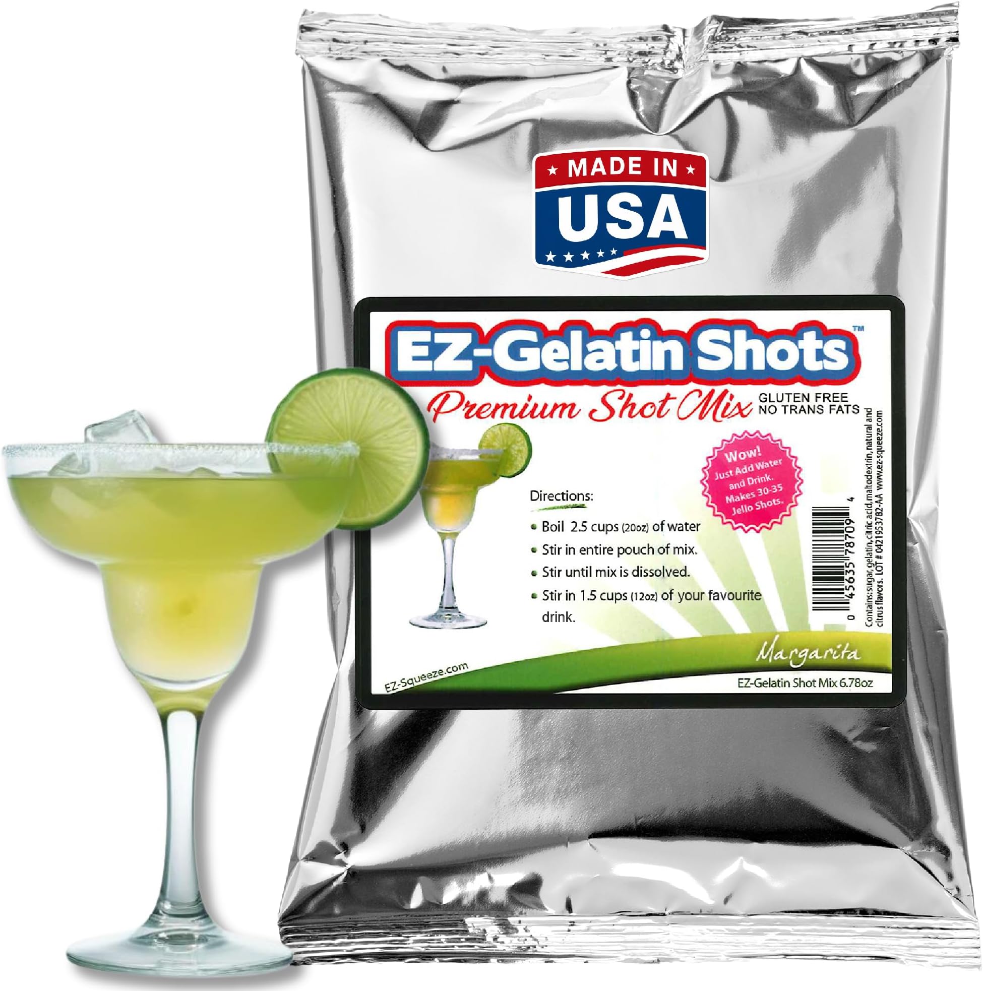 Margarita Jello Shot Mix, 6.78oz Premium Gluten-Free Tasty Gelatin Mix