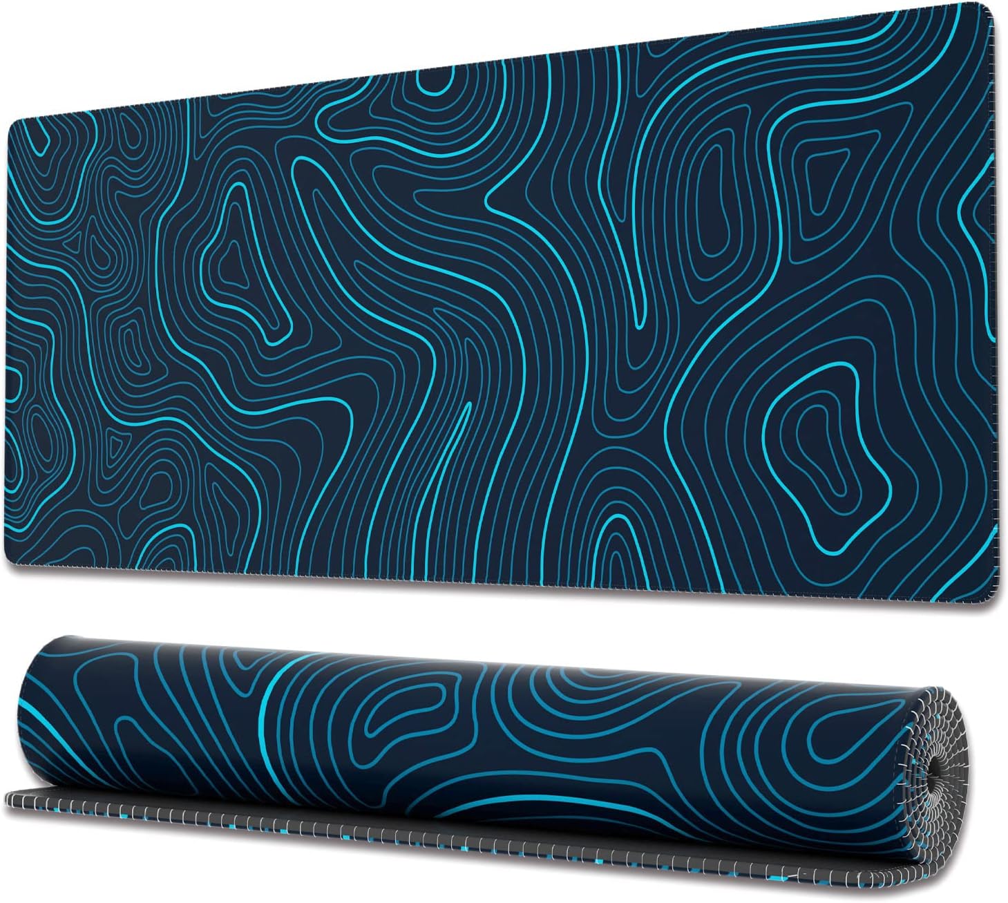 Ovenbird Gaming Mouse Pad Stitched Edge Topographic Map Blue Extended XL Mouse Pad with Non-Slip Base Cool Large Mouse Pad for Desk 31.5 x 11.8 Inches Blue