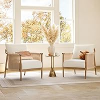 CHITA Braid Accent Chair Set of 2 - Boho Modern Armchairs with Braided Paper Cord Armrests, Cream for Living Room Bedroom