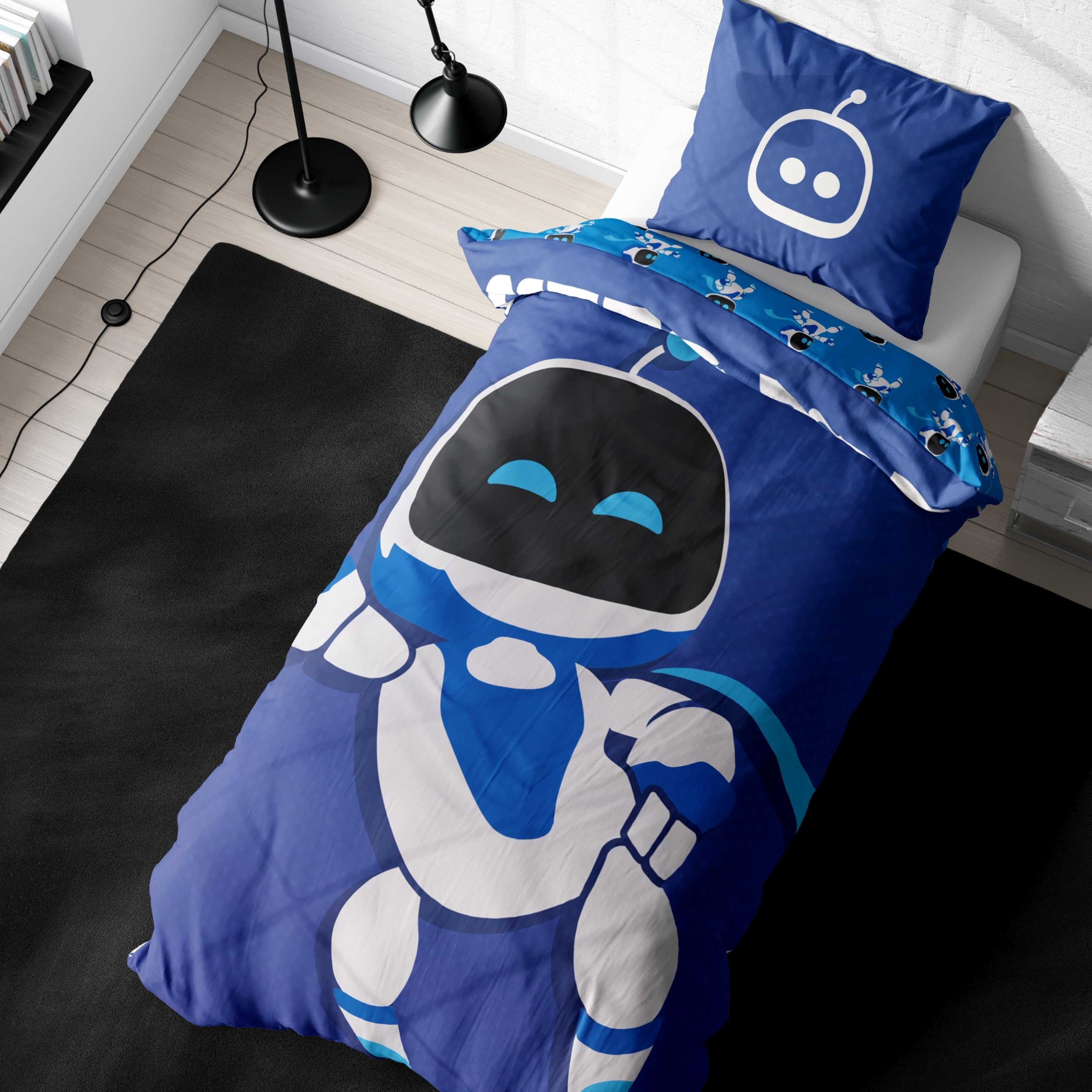 Bettwäsche Playstation 135x200 - Astro Bot Gamimg Geschenkidee, 1x Kissenbezug 80x80 + Bettbezug 135x200, mit Reißverschluss - Wende-Motiv - Fanartikel Teenager Jungen und Mädchen Geschenk (Astrobot)