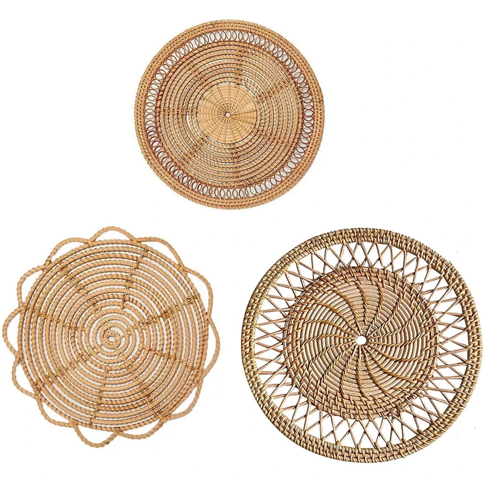 Platos Decorativos de Ratán para Decoración Colgante de Pared de ratán Hecha a Mano, Mantel Redondo, Posavasos, decoración de Mimbre, Colgante de Pared Tejido de ratán(Color 4)