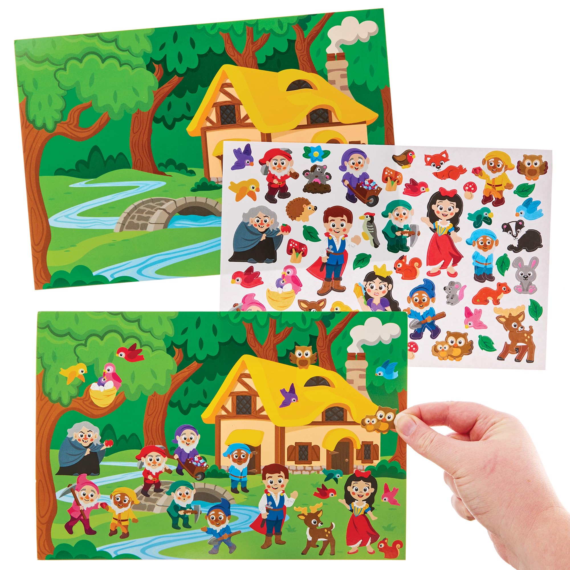 Baker Ross FN177 Snow White Sticker Scenes - Pack of 4, Self-Adhesive Stickers for Kids, Crafts for Kids, Stickers for Children