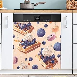 Exnundod Dishwasher Magnets Covers Dishwasher Magnetic Cover Waffle Blueberry Macaron Sweetness Refrigerator Magnet Stickers Decor 23x26 in