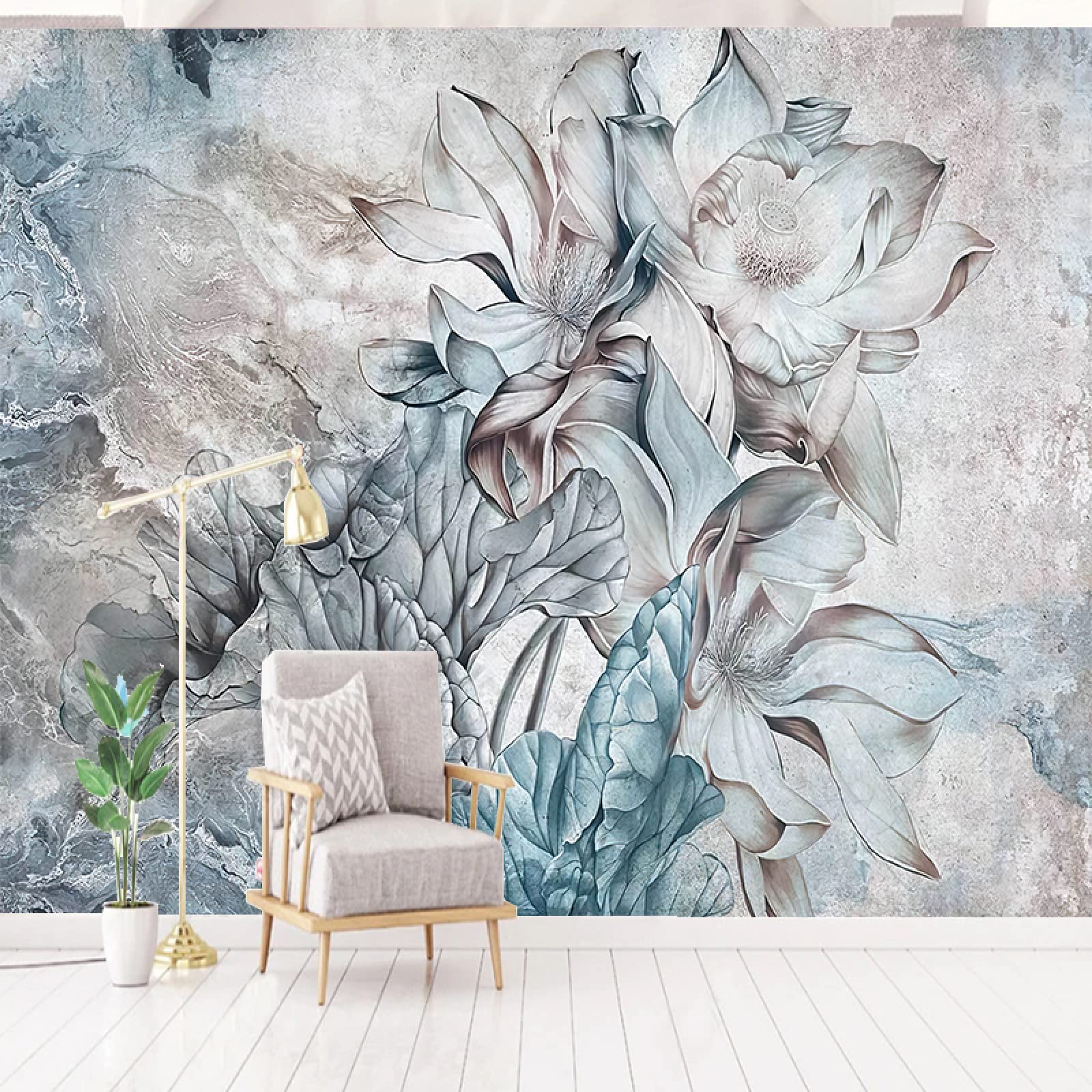 Papier peint 3D fleurs de lotus pour un mur TV cocooning
