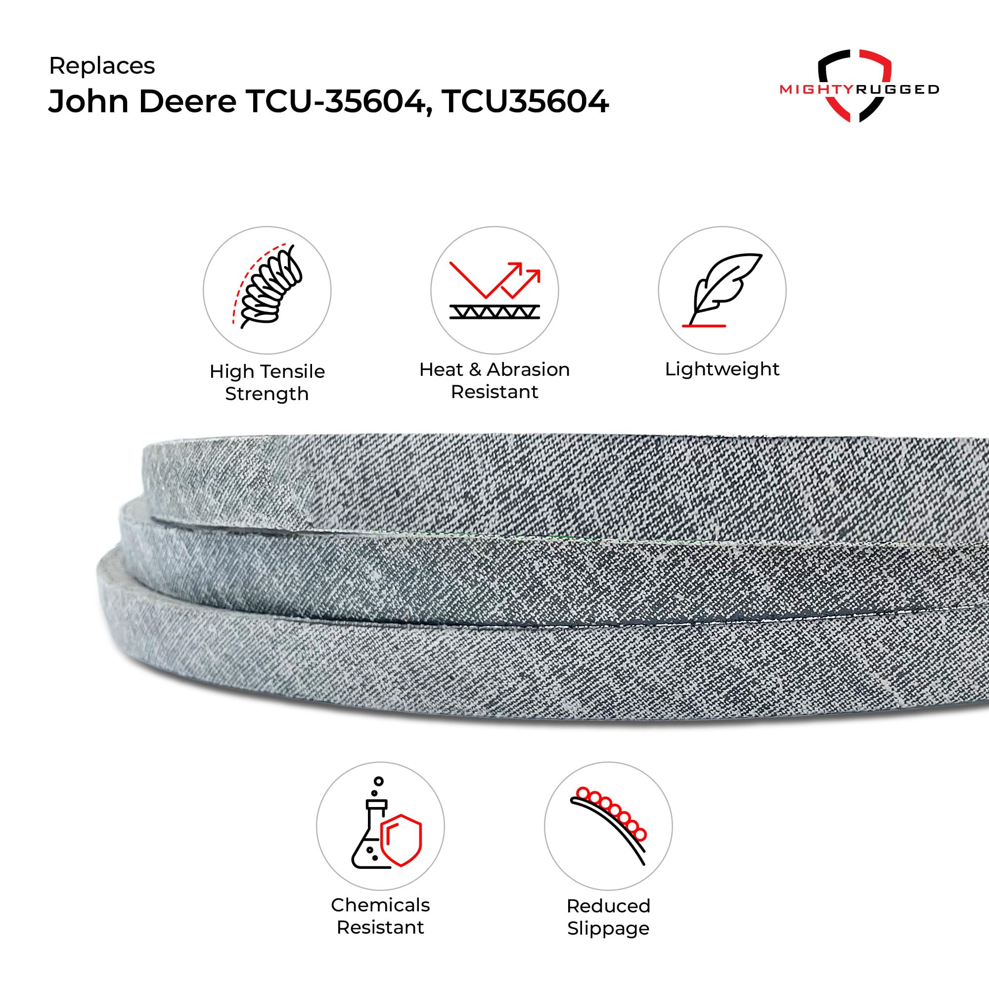 TCU35604 - Cinghia di trasmissione di ricambio per John Deere ZTrak Series, lunghezza 463,6 cm, resistente, durevole, cinghia in corda aramidica, compatibile con ZTrak Z915B Z920M Z930M, Exmark Radius