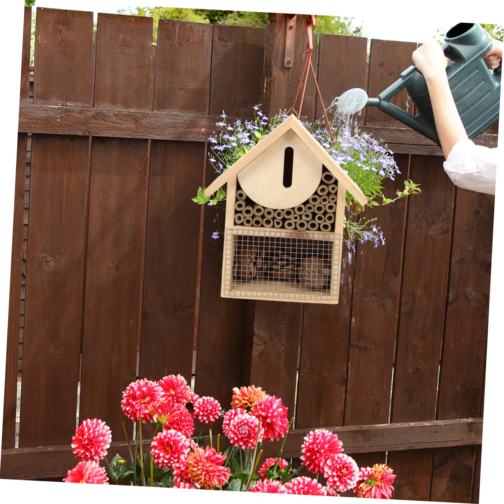 Happyyami Hängendes Bienenhaus mit Haken Dekoratives Bienennest für Garten Bienenunterstand als Unterschlupf für Wildbienen