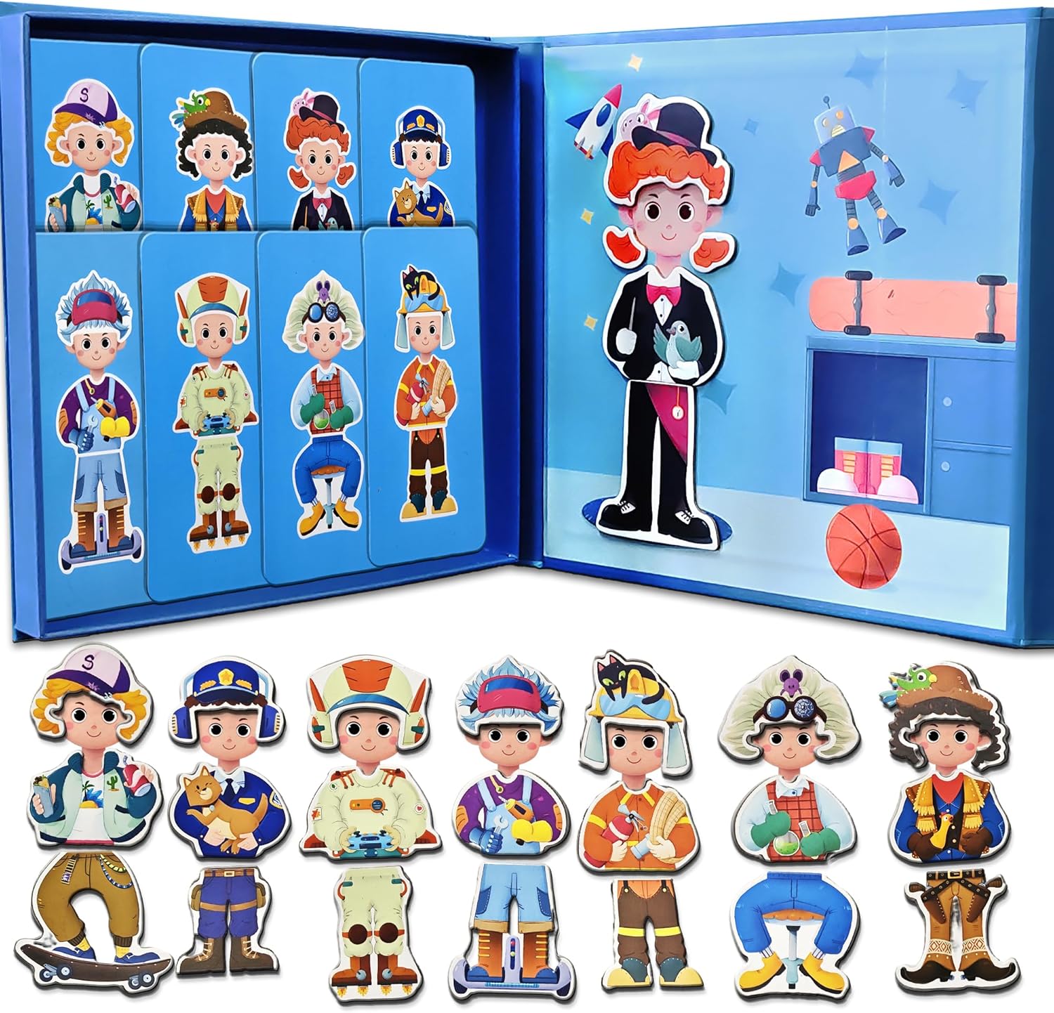 Dress Up Magnetic Paper Dolls for Boys & Girls, 26 Clothes & Accessories Magnet Puzzles to Interchange & Create Outfits, Portable Matching Magnetic Paper Dolls Dress Up Kit, Magnet Puzzles for Kids