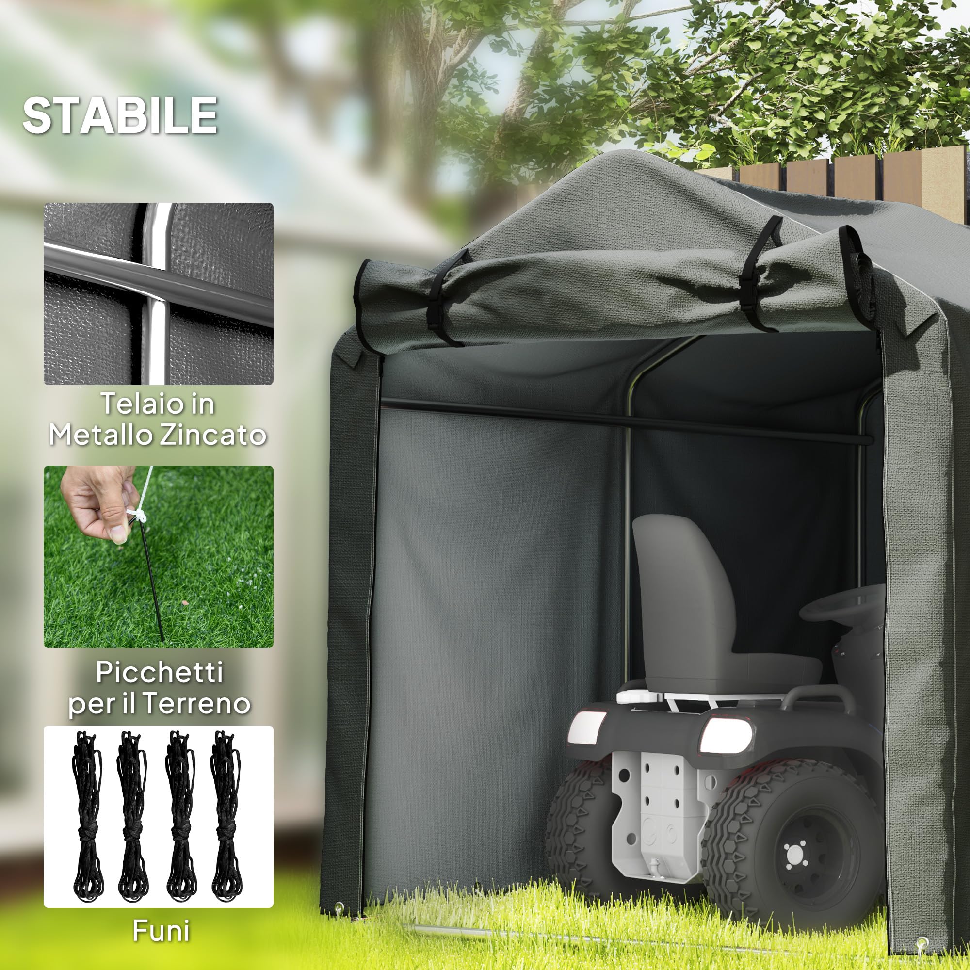 Outsunny Tenda Garage 2.2x1.6 m Ingresso Avvolgibile Metallo Zincato PE Moto Attrezzi Giardino Grigio Scuro