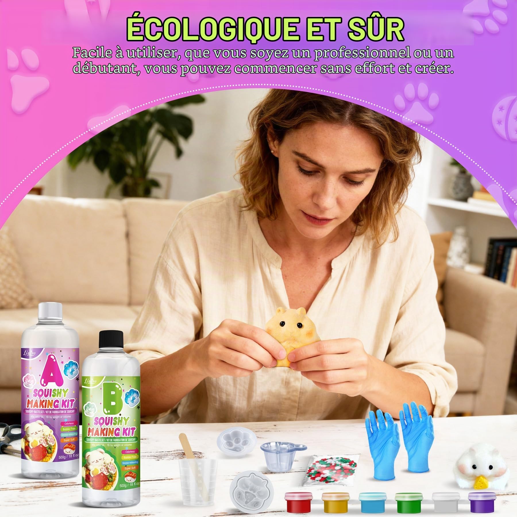Kit de Squishy Fabrication en Silicone Liquide - Rapport AB 1:1 Mélangé en Caoutchouc de Silicone Super Doux pour Squishy Maker, Kit de Fabrication de Cadeau Parfait pour Soulager (Translucide, 1000g)