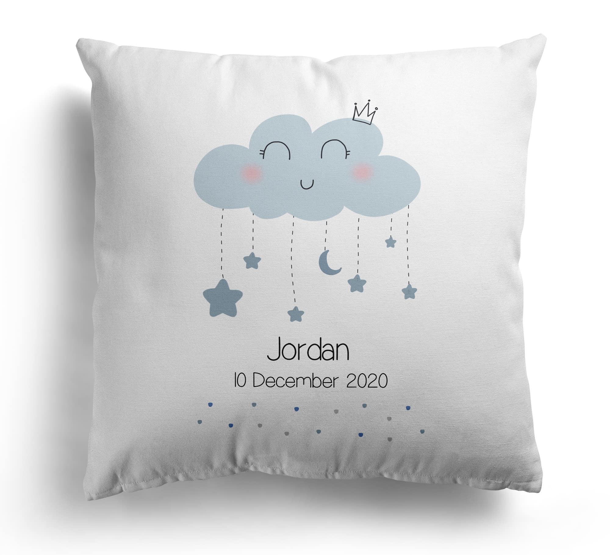 Daytripper New Baby Gift Personalised Boys Cushion Custom Name And Date Of Birth Boy Christening Gifts Pillow Babies Keepsake Nursery Decor Cushions (Cover & Inner)