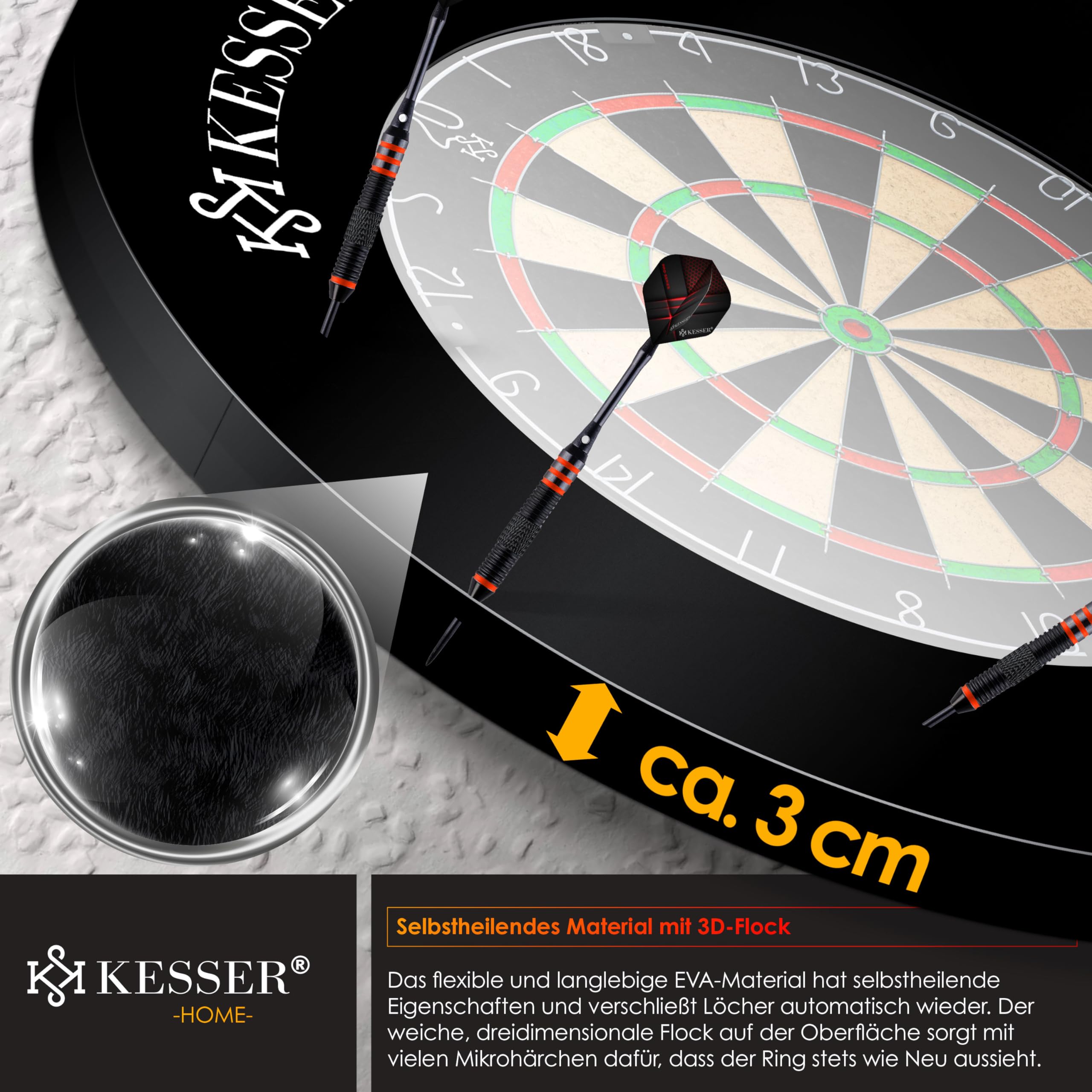 KESSER® Anello di protezione per freccette Ø 45 cm | anello di raccolta rotondo stabile protezione da parete | adatto per tutti i bersagli | Dartring stabile protezione da parete Backboard Surround