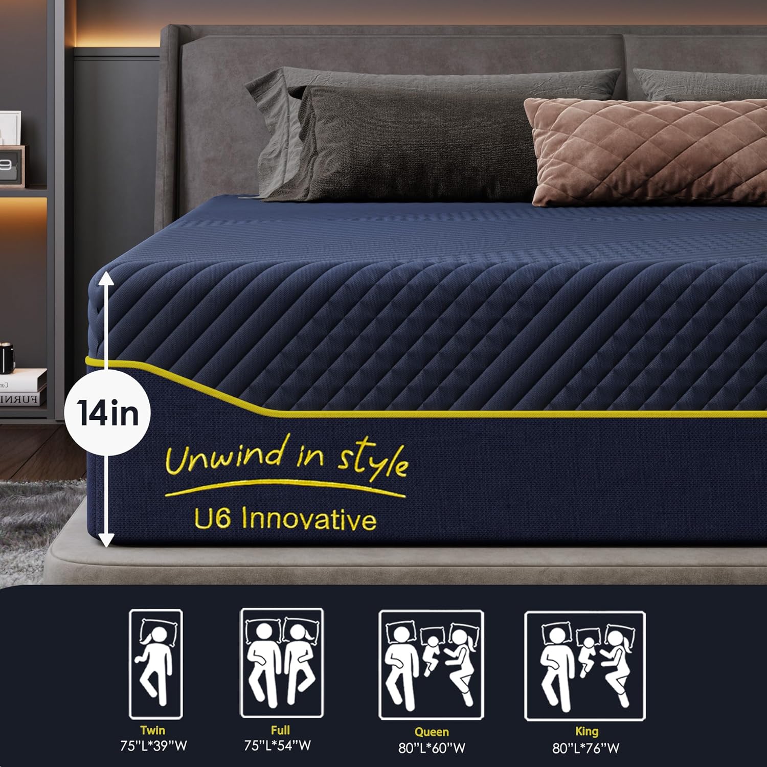 14 Inch King Mattress, Medium Firm Hybrid King Mattresses, Memory Foam Mattress in a Box, Pressure Relief, Motion Isolation, Soft and Comfortable