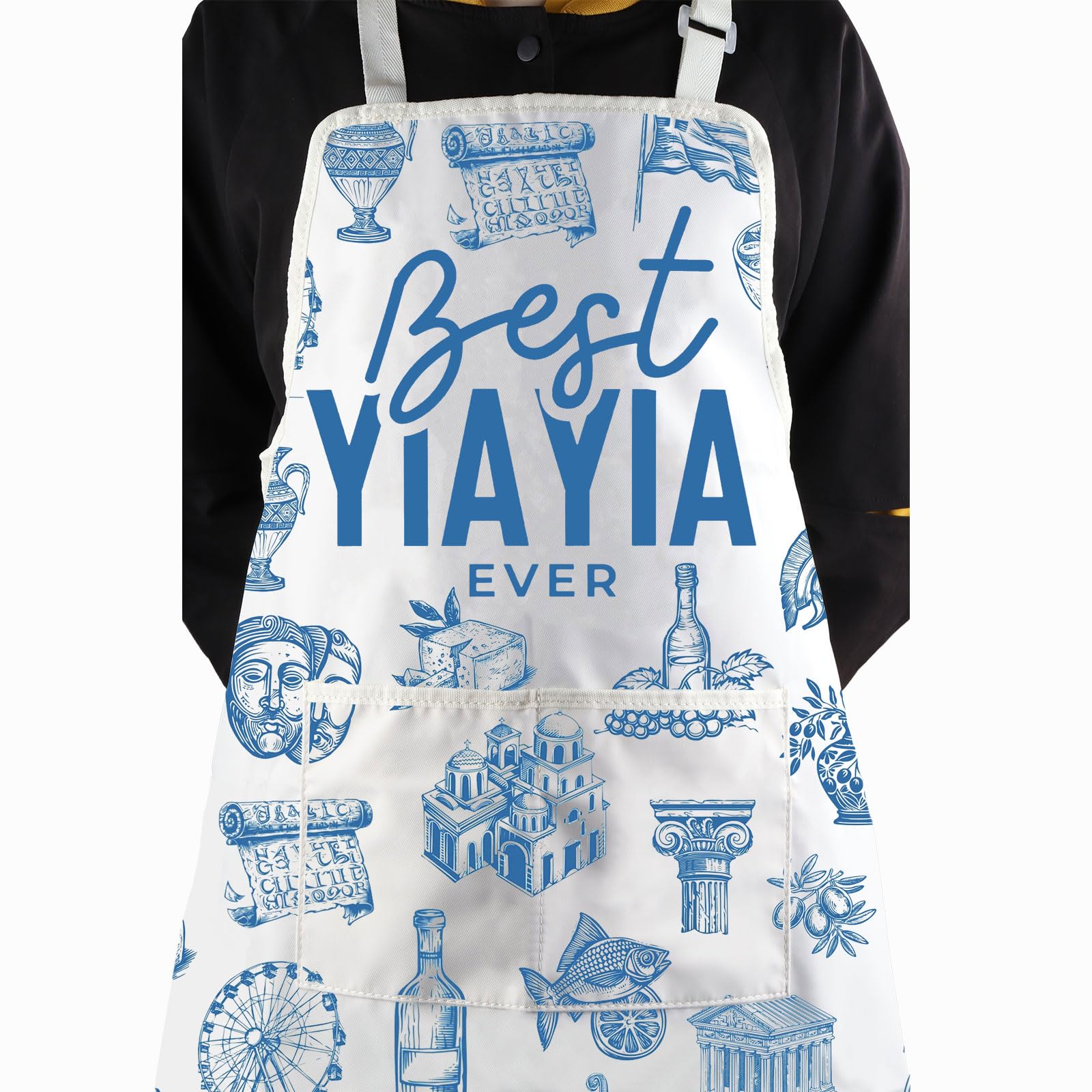 WCGXKO Best Yiayia Ever Kitchen Apron Greek Yiayia Gift Mother’s Day Gift Grandma Gift For Grandmother