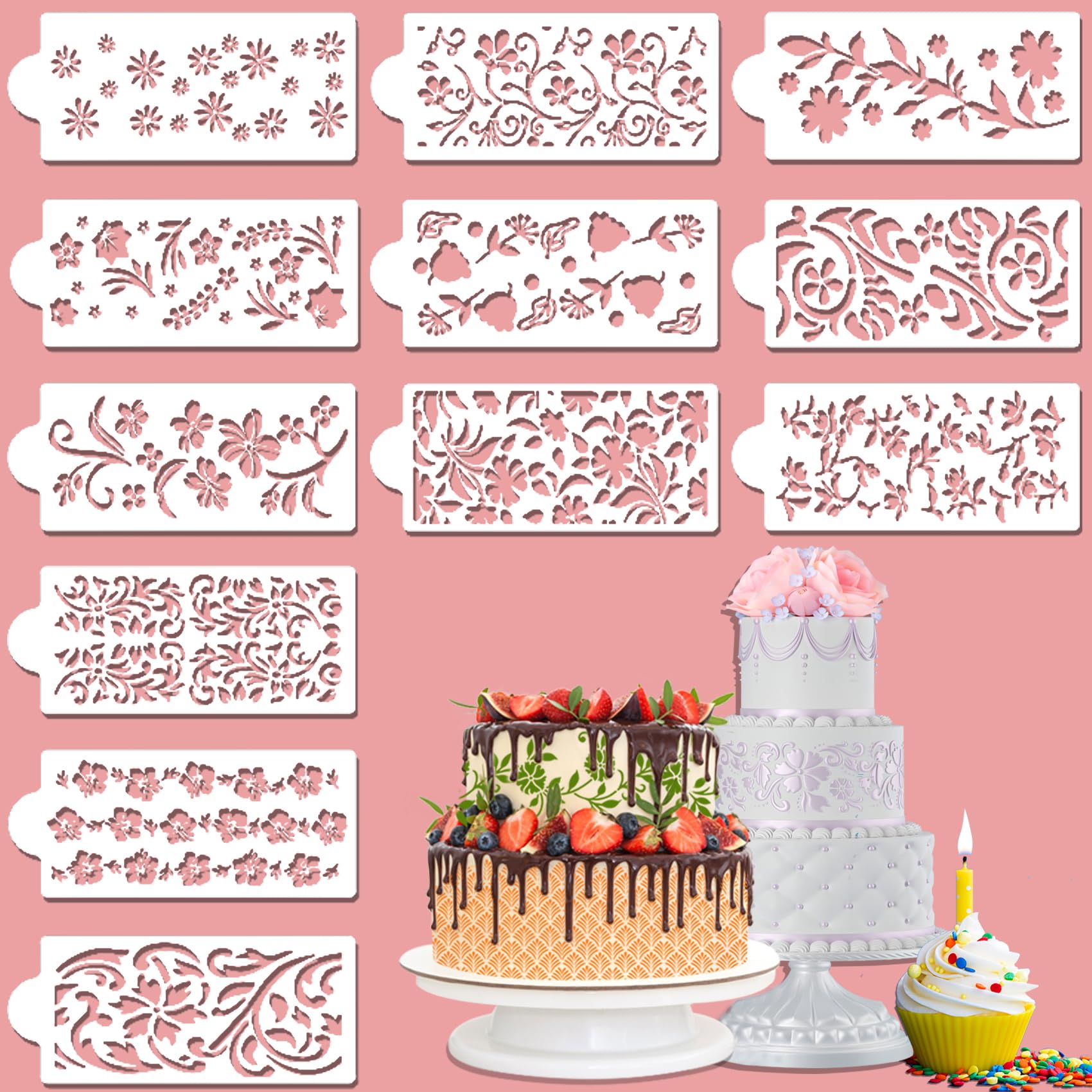 Tortenschablone, 12 Stück Torten Schablonen, Torten Schablonenaus, Kuchenschablonen, Torten Schablone, Cake Stencil, Schablone für Kuchen, Kuchenvorlagen, Kuchen Backvorlagen (B)
