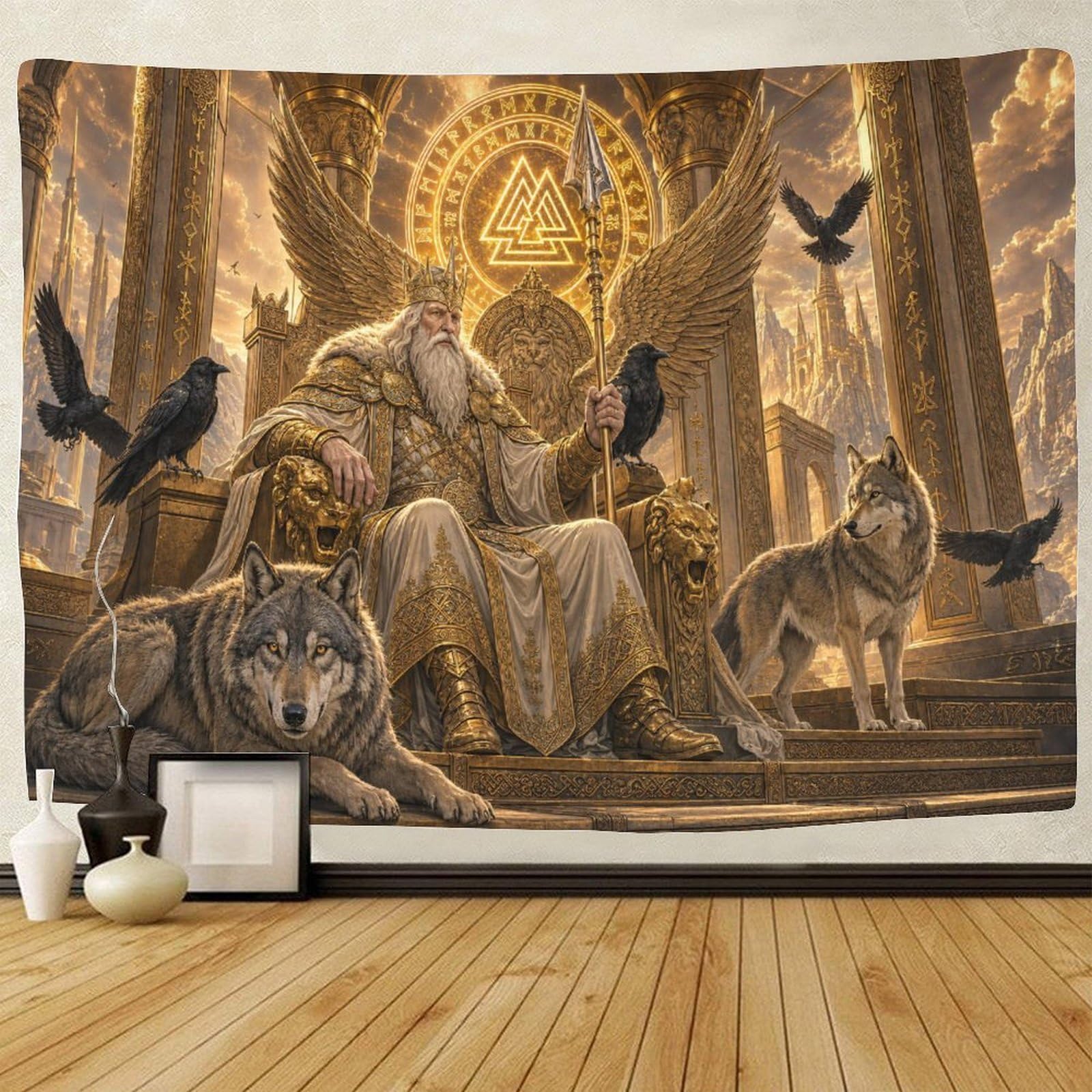 ASDFGHJKLZA Odin in Norse Mythology Wall Tapestry 3D Print Wall Hanging Decor Tapestries Poster Home Decoration Bedroom Dorm 180cmx230cm