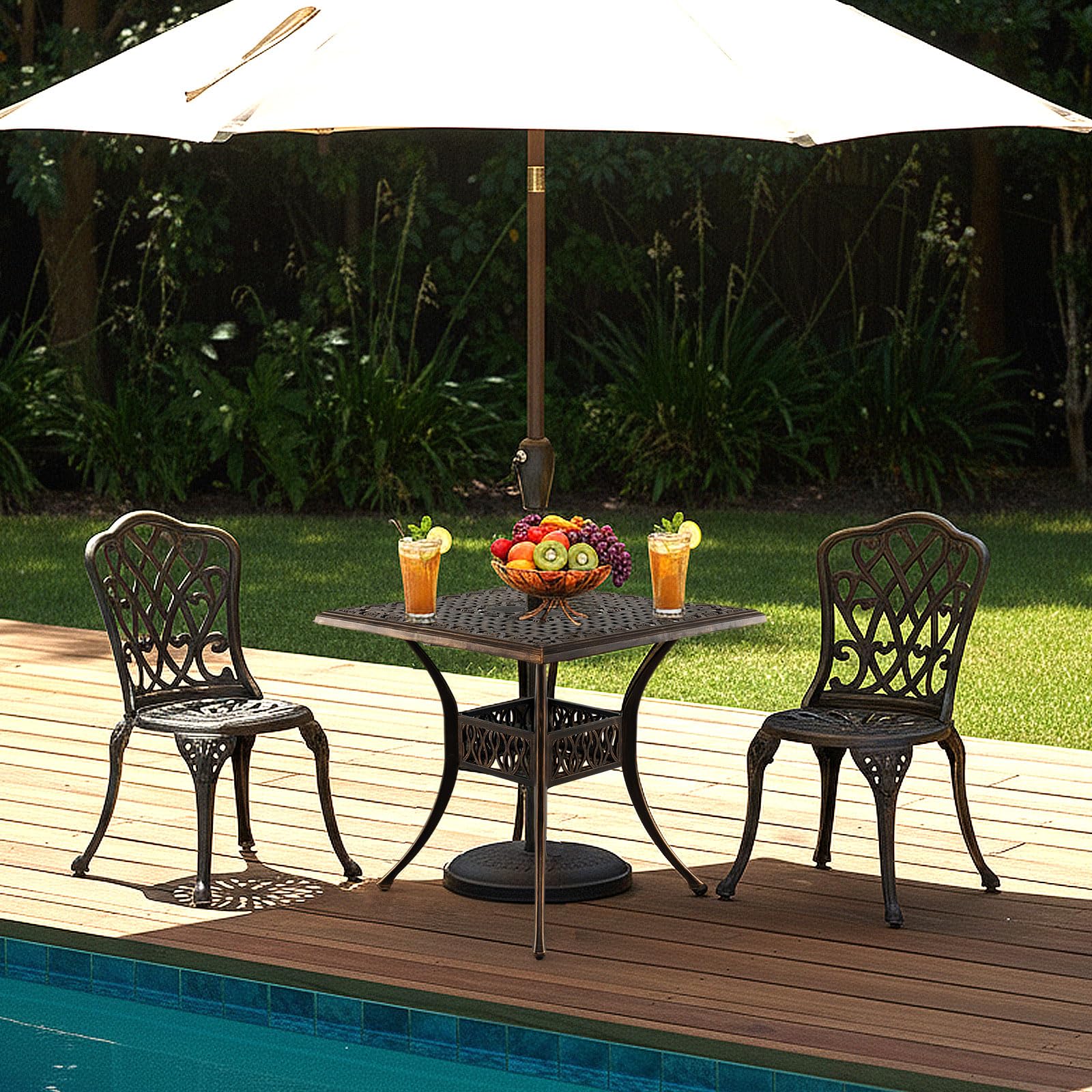 GIANTEX Gartentisch, Balkontisch 80 cm, Bistrotisch mit φ5 cm Schirmloch, Terrassentisch aus Gussaluminium mit verstellbaren Füßen, Esstisch wetterfester, Kaffeetisch für Garten (Quadratisch)