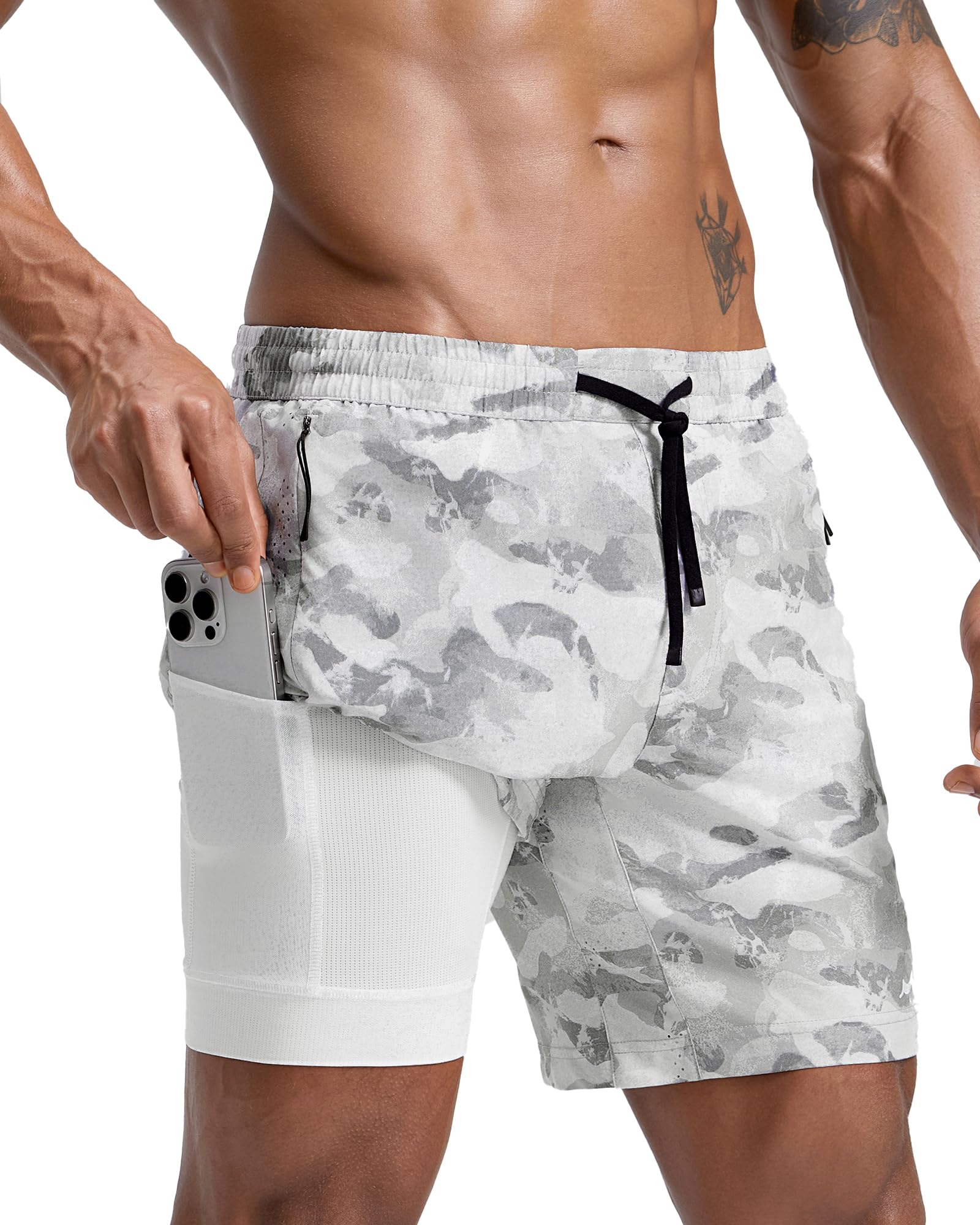 maamgic 2 in 1 Laufhose Herren Kurz mit Handytasche Schnelltrocknend Sporthose Running Fitness