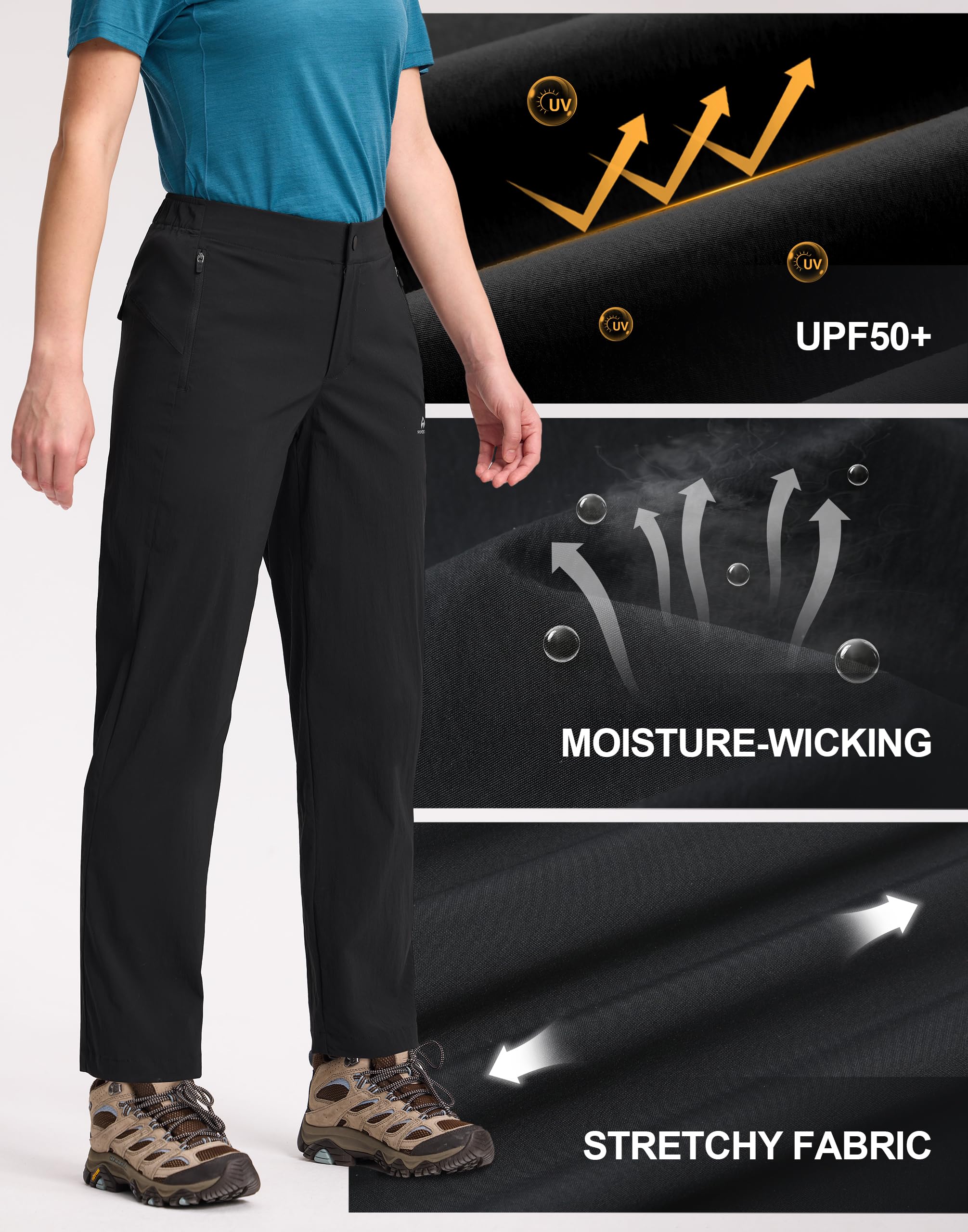 Pioneer Camp Wanderhose Damen Outdoorhose 7/8 Länge mit UPF50+ Sonnenschutz, Schnelltrocknend und Stretch, Elastischer Bund, 2 Reißverschlusstaschen, für Sommer Trekking Camping Reisen